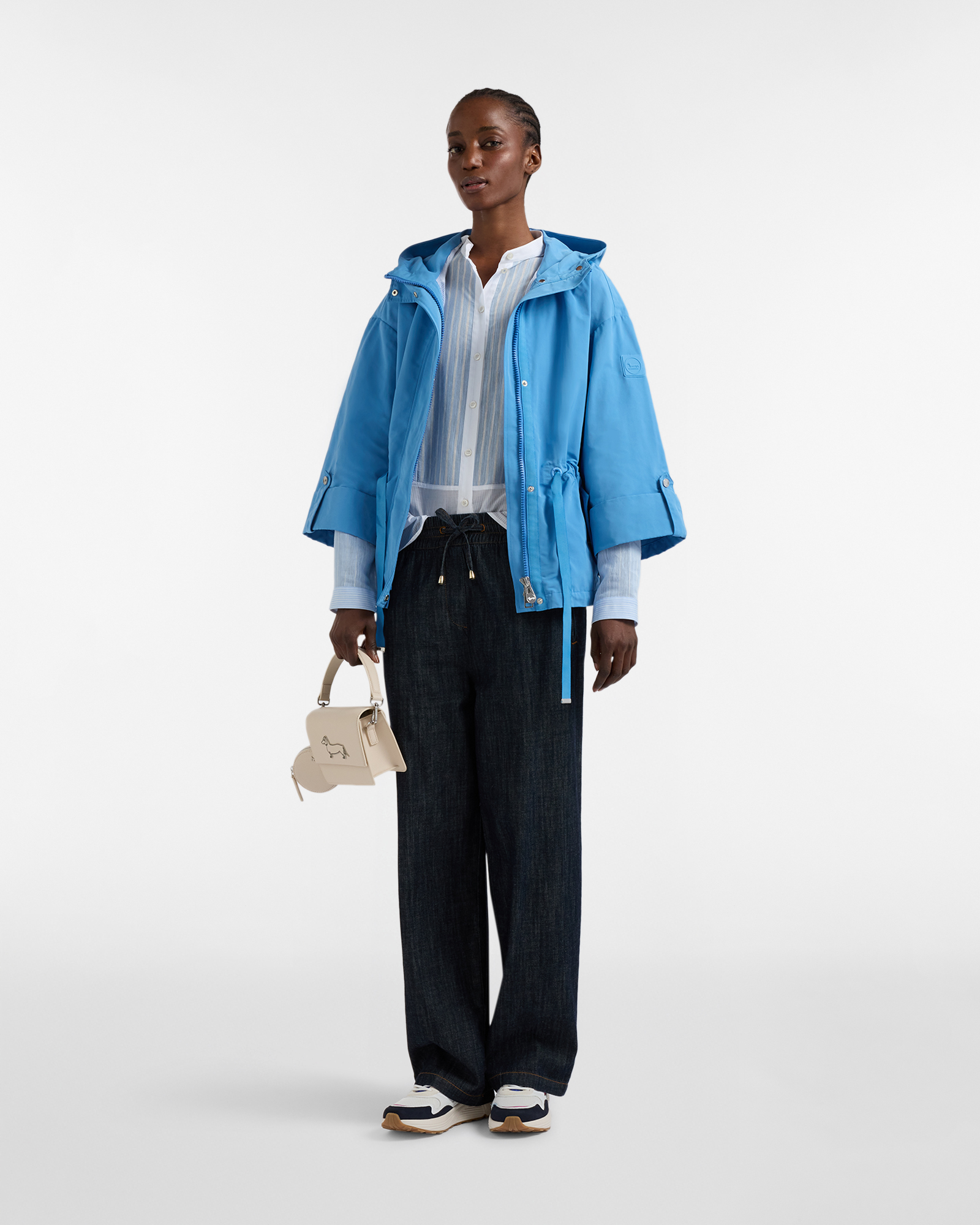 Pea coat with drawstring and hood, Celeste, large image number 3