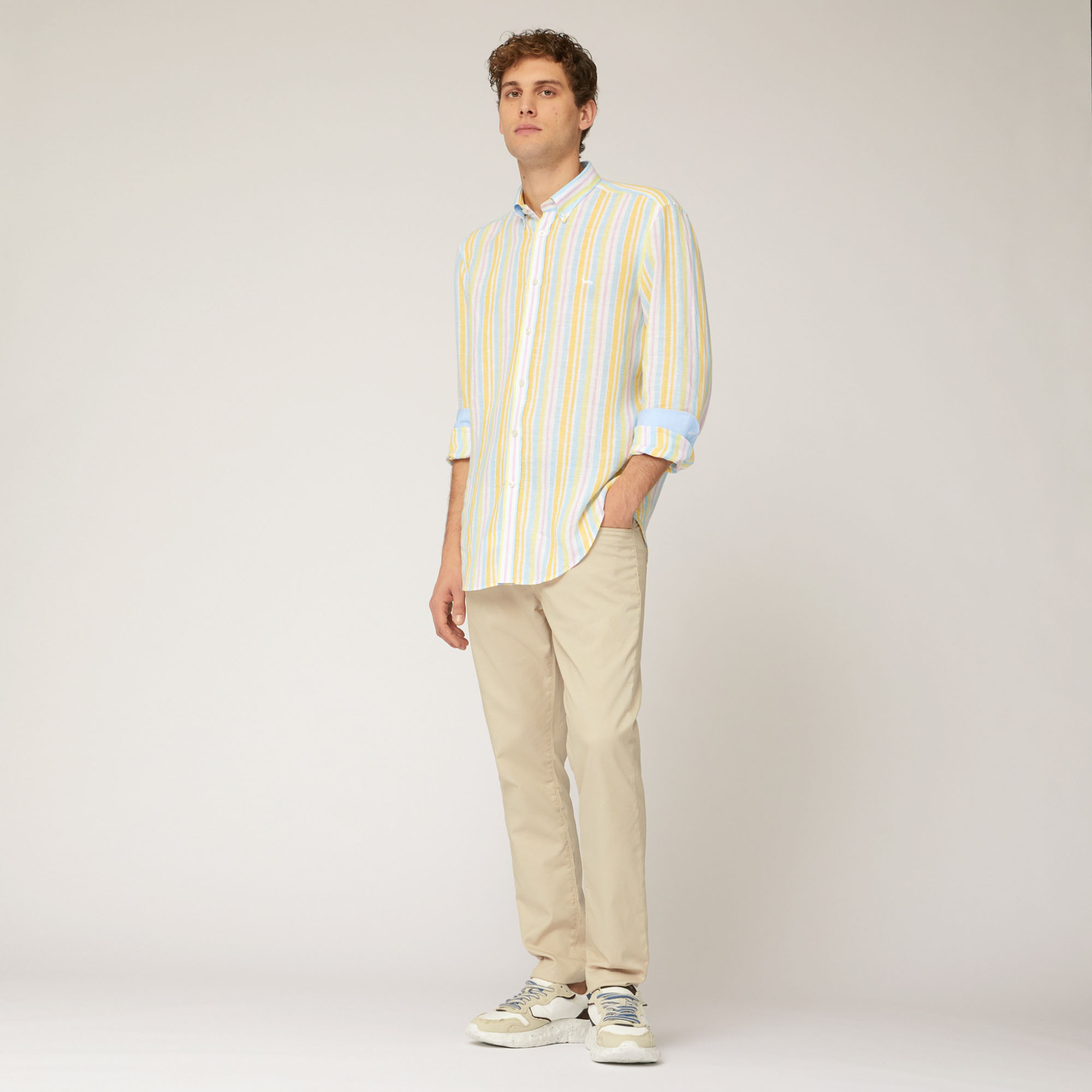 Striped Linen Shirt, White, large image number 3