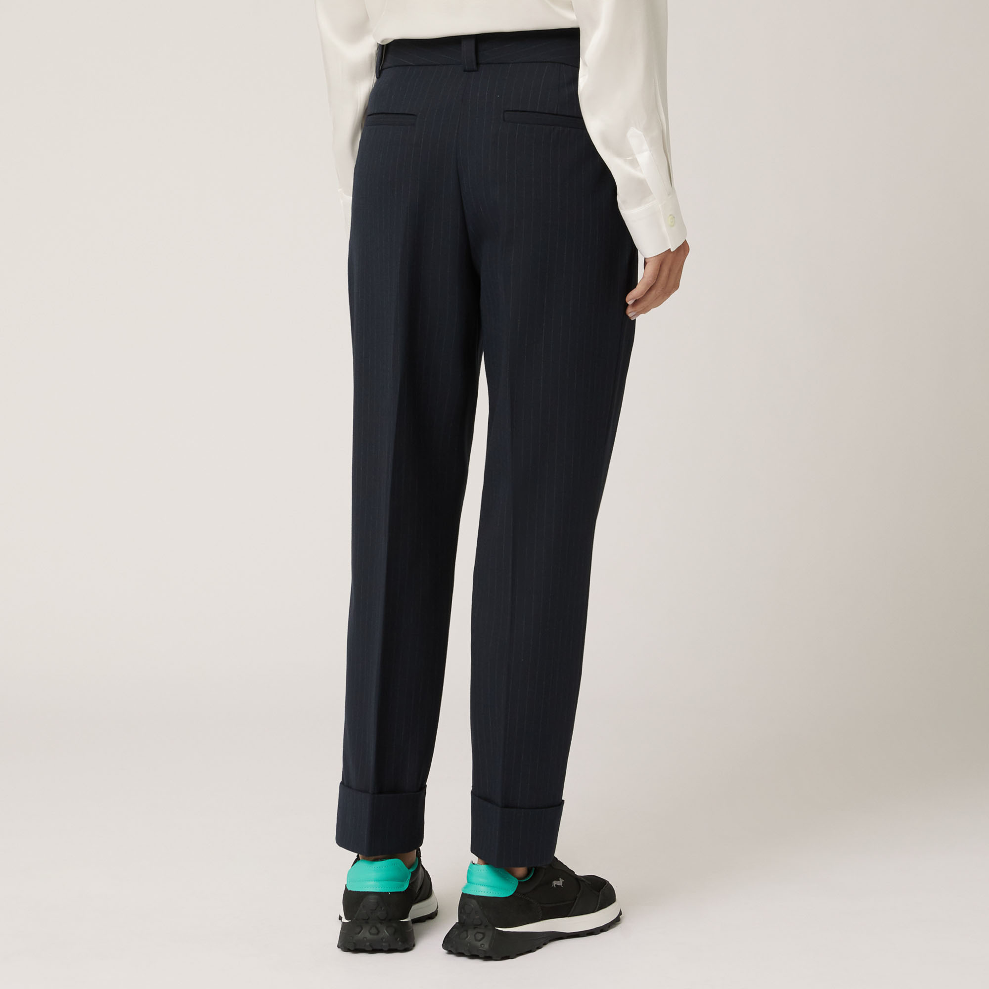Pantalone In Tessuto Gessato Stretch, Blu Navy, large image number 1