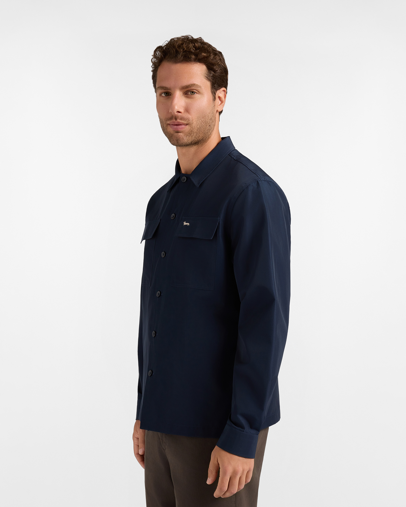 Men's oversized water-repellent dark blue overshirt