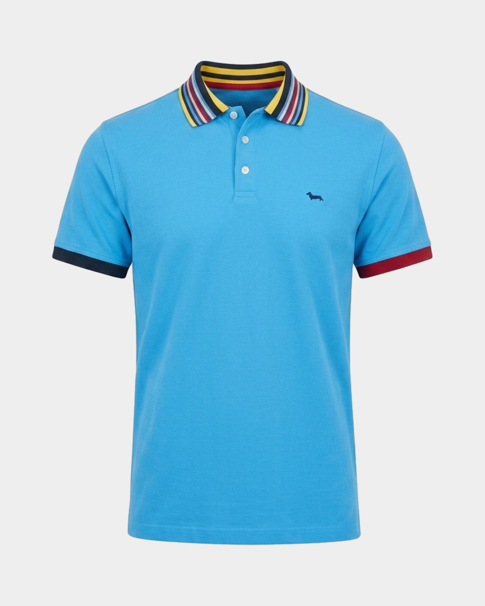 Polo para hombre de manga corta en piqu&eacute; mercerizado de 100 % puro algod&oacute;n, AZUL CLARO, large