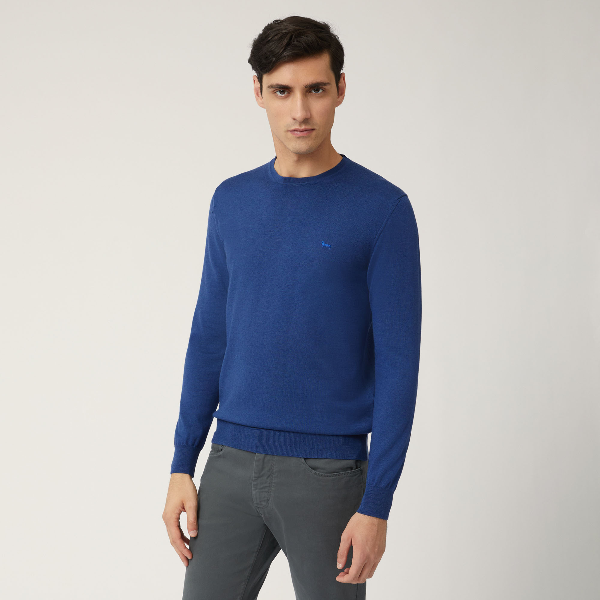 Pullover Girocollo In Lana Merino, Indaco Chiaro, large image number 0