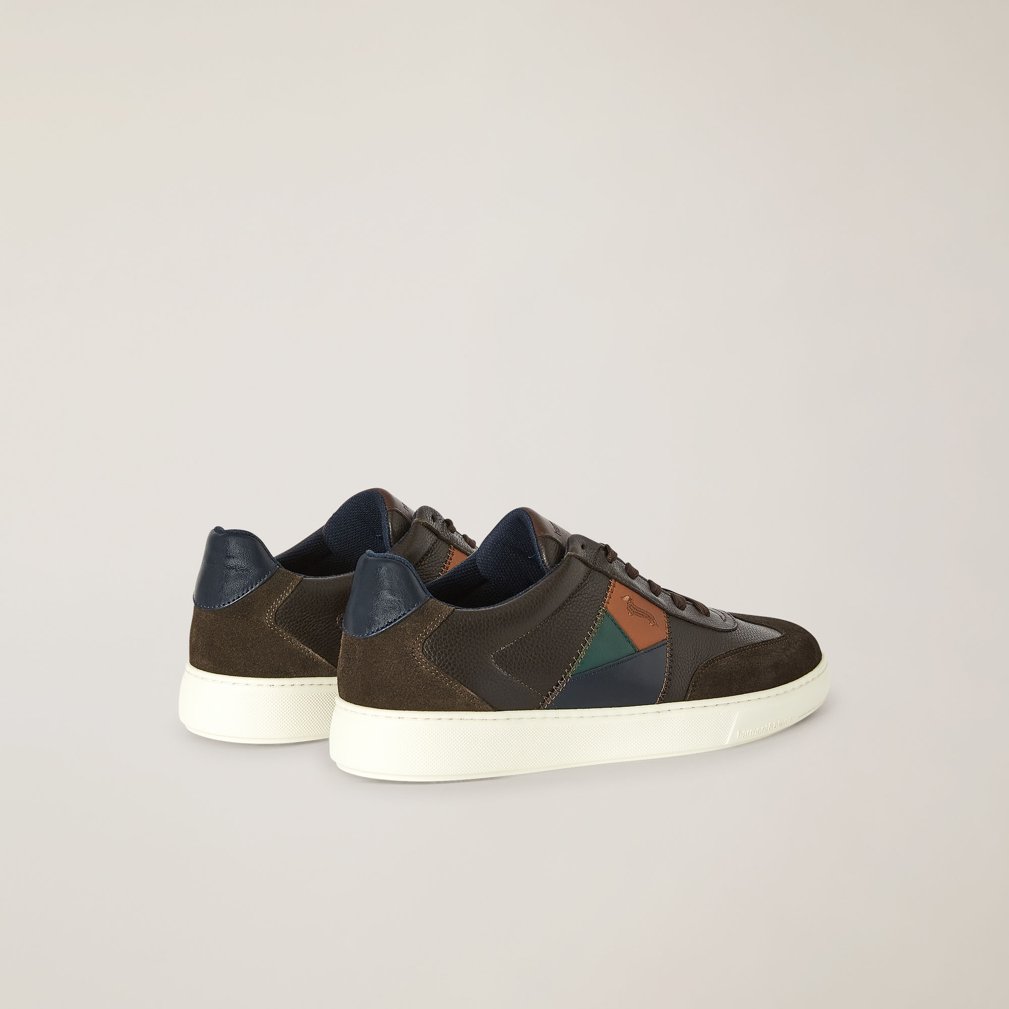 Sneaker In Pelle Granulata E Pelle Scamosciata, Marrone, large image number 2