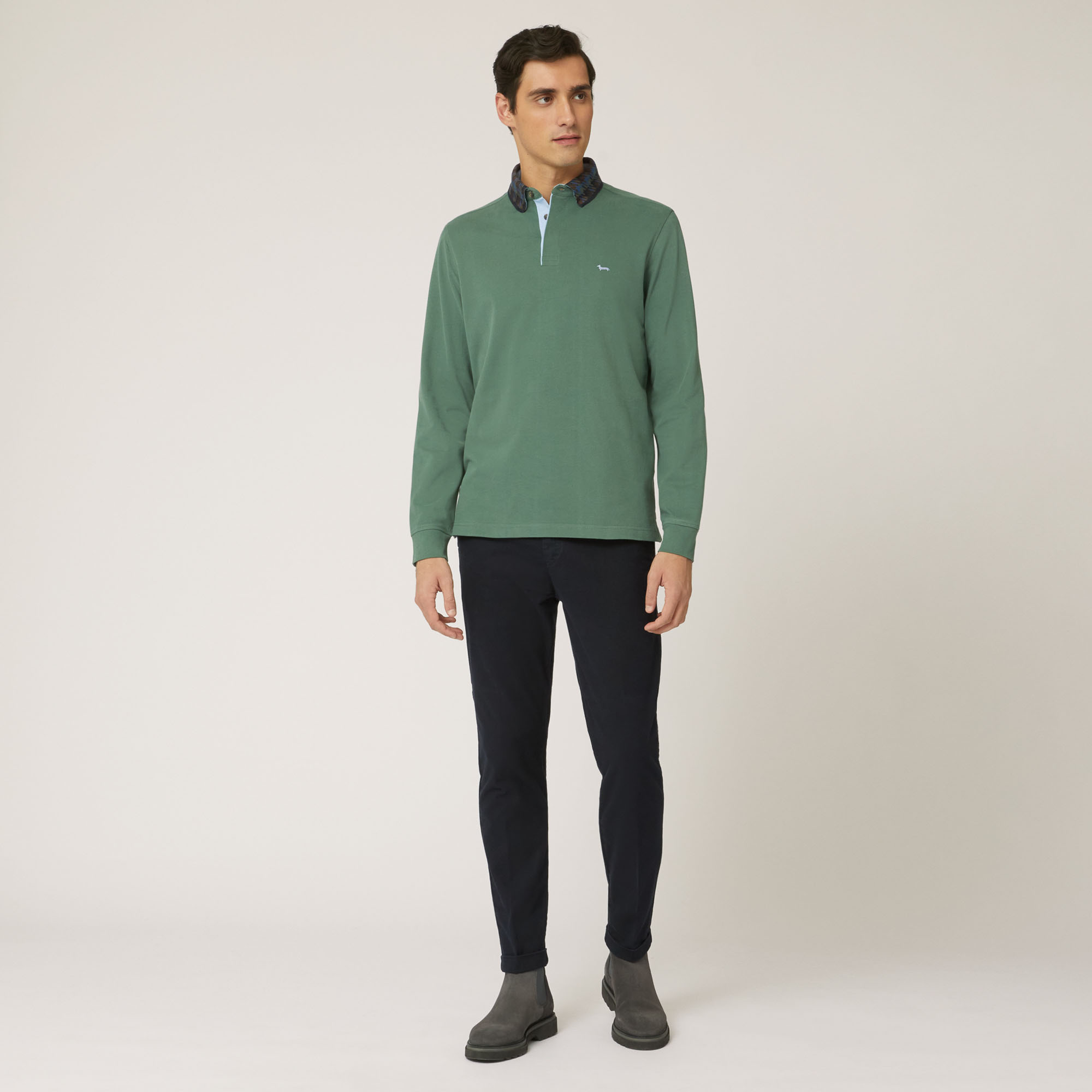 Vietri Long-Sleeved Polo Shirt With Contrasting Collar, Green, large image number 3