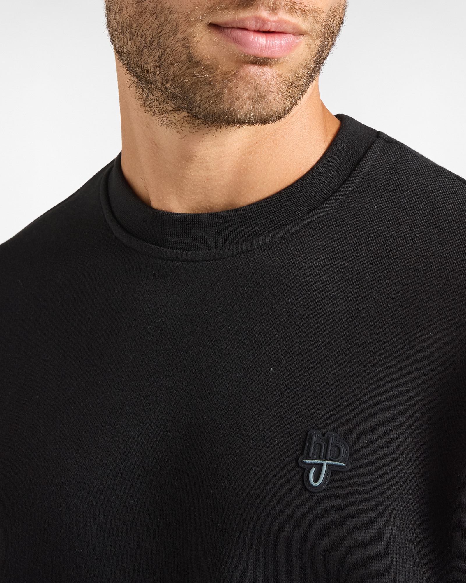 Felpa HBJ Uomo con patch logo in misto cotone, NERO, large