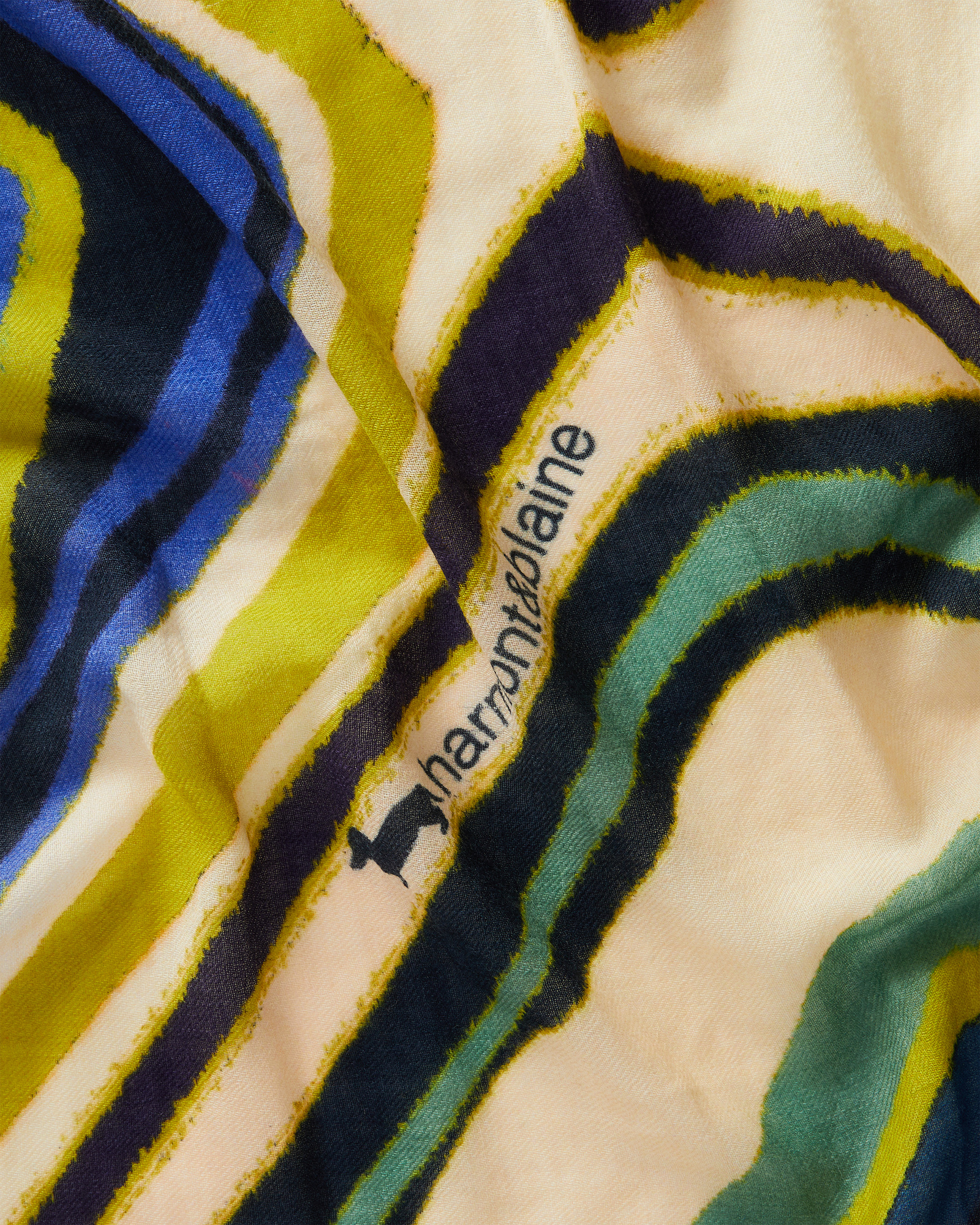 Wool Twill Scarf With Wave Print