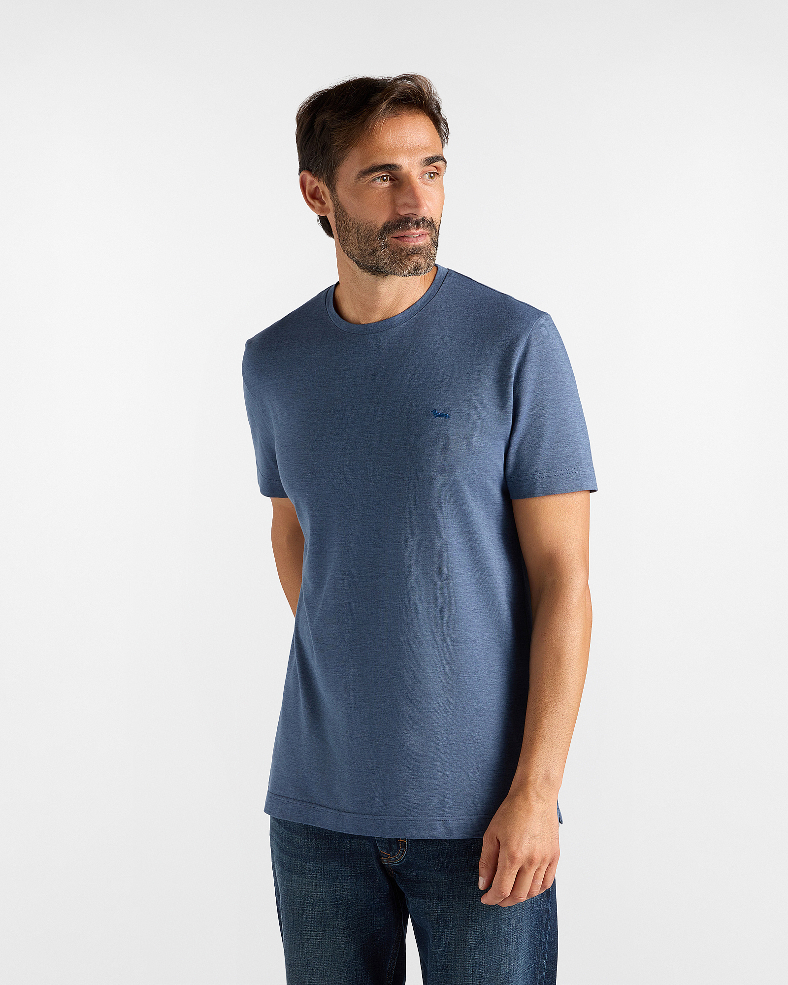 Men's regular-fit T-shirt in blue cotton and Lyocell&reg; blend