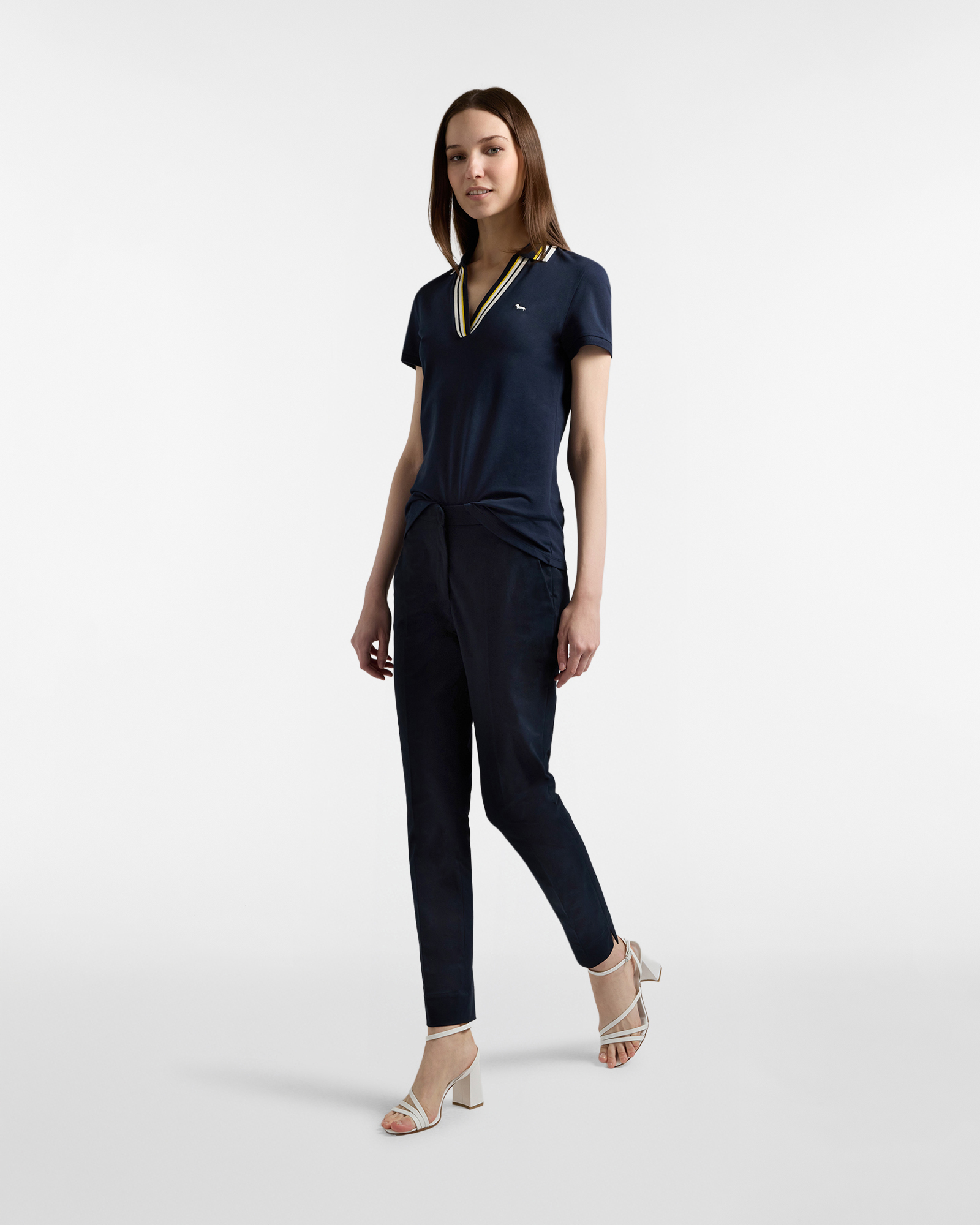 Women's polo shirt with ribbed neckline, Blue, large image number 3