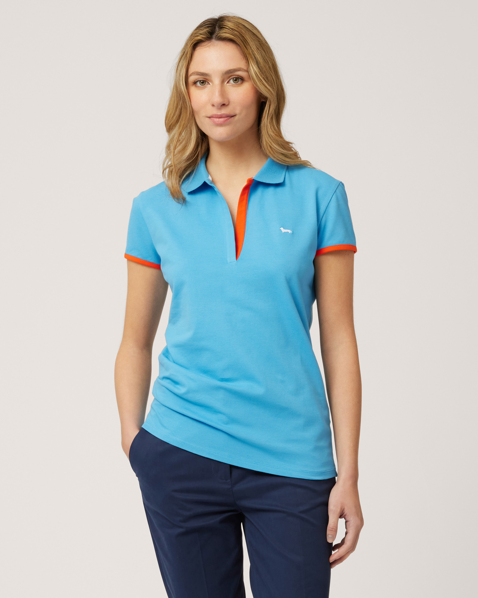 Contrasting Detail Polo, Light Blue, large
