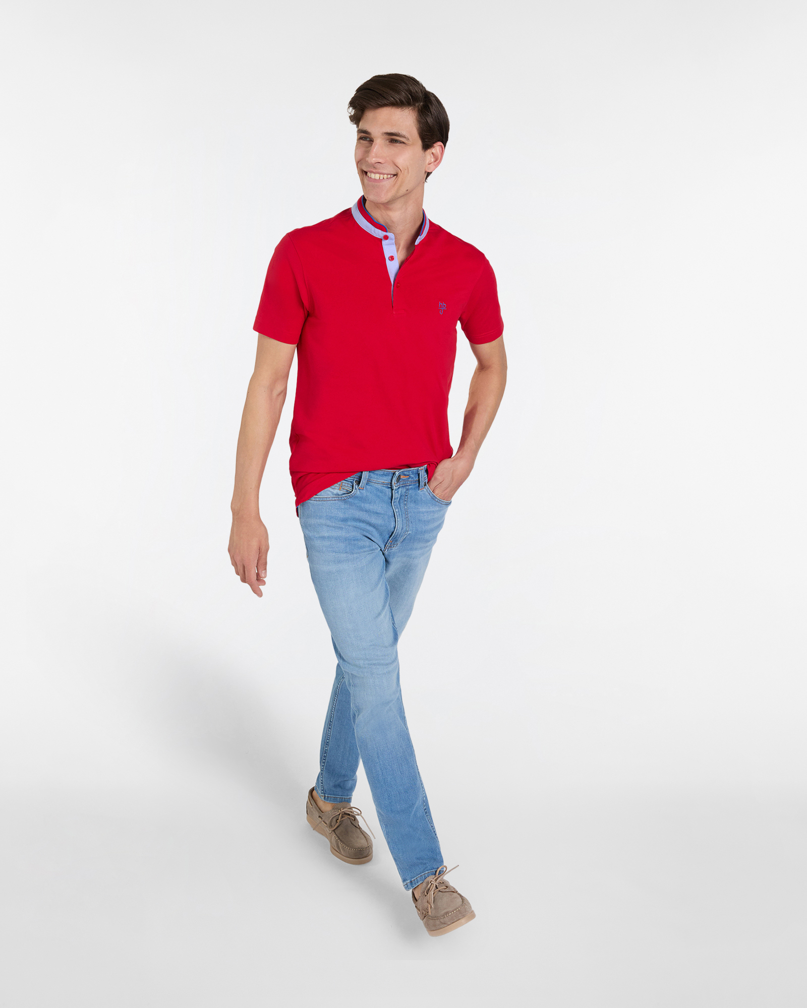 Polo uomo narrow  fit collo coreano , Rosso, large image number 3