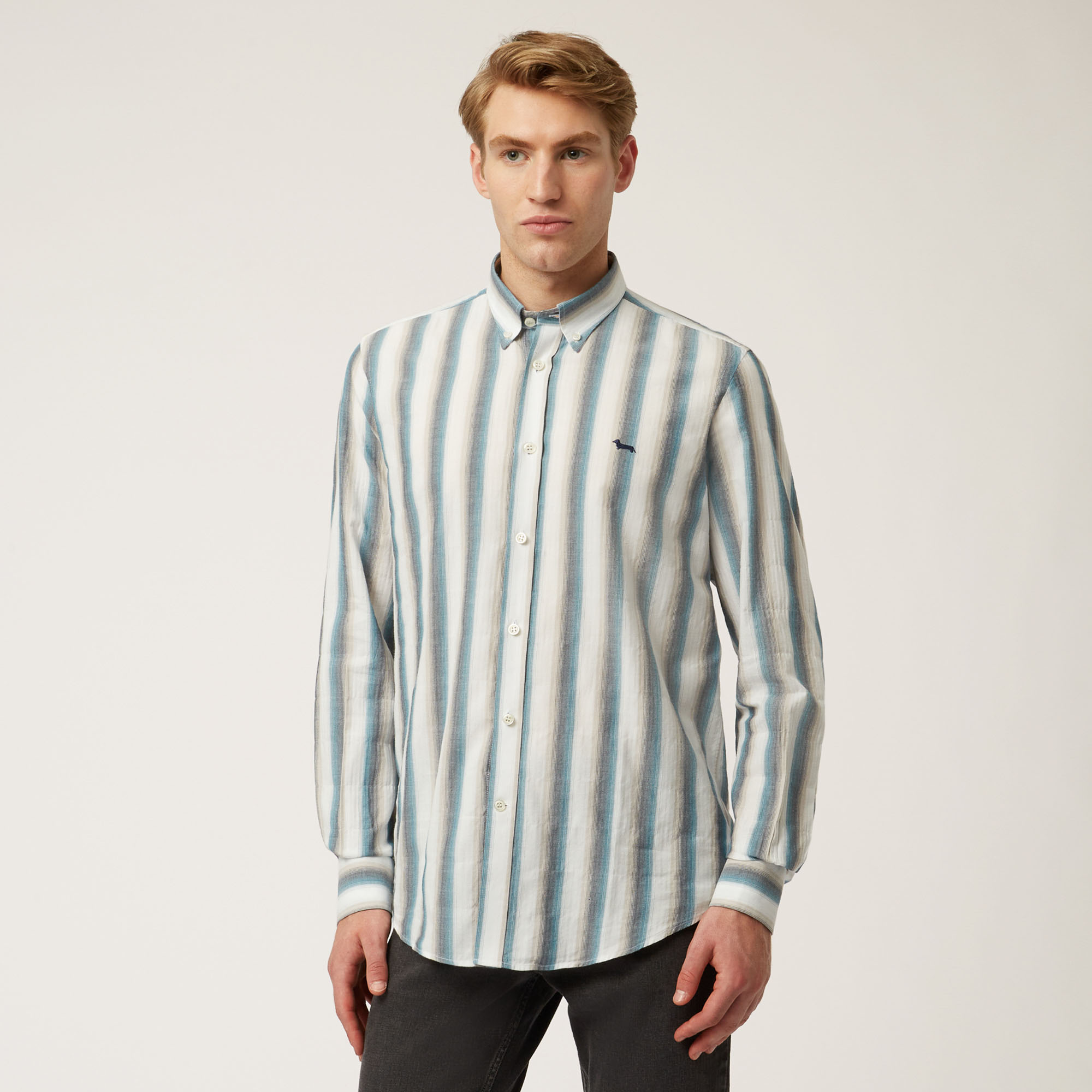 Fade-Effect Striped Shirt, Blue, large image number 0