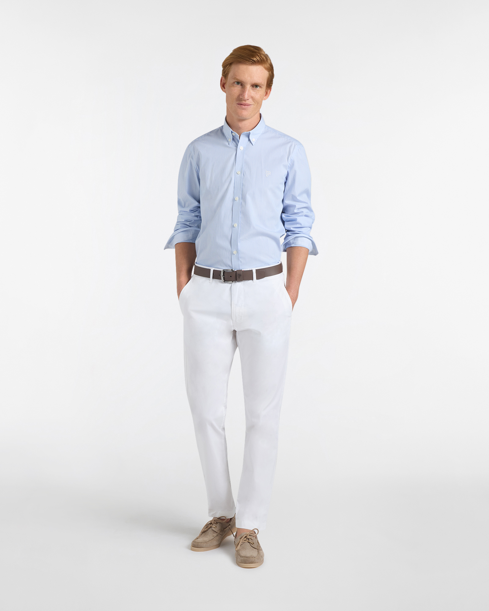 Camicia Uomo a Righe Narrow Fit, Celeste, large image number 3