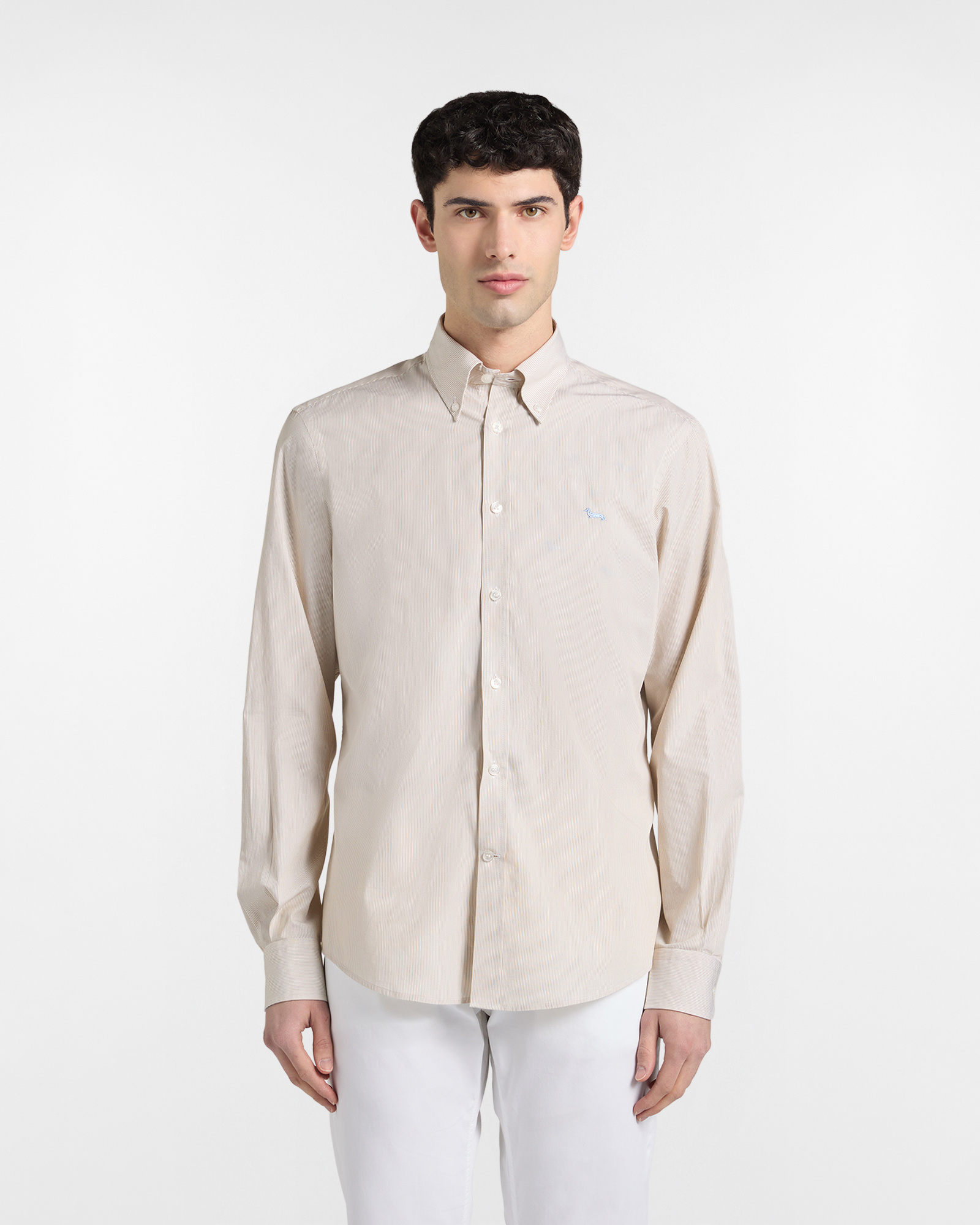 Camisa de rayas finas de corte regular., Beige, large image number 0