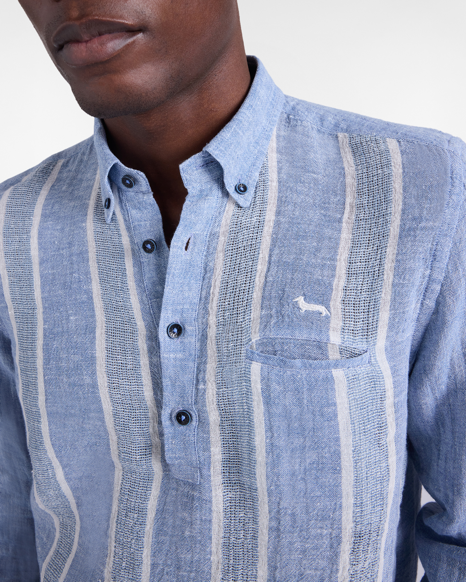 Men's 3D striped polo-style shirt, Celeste, large image number 2