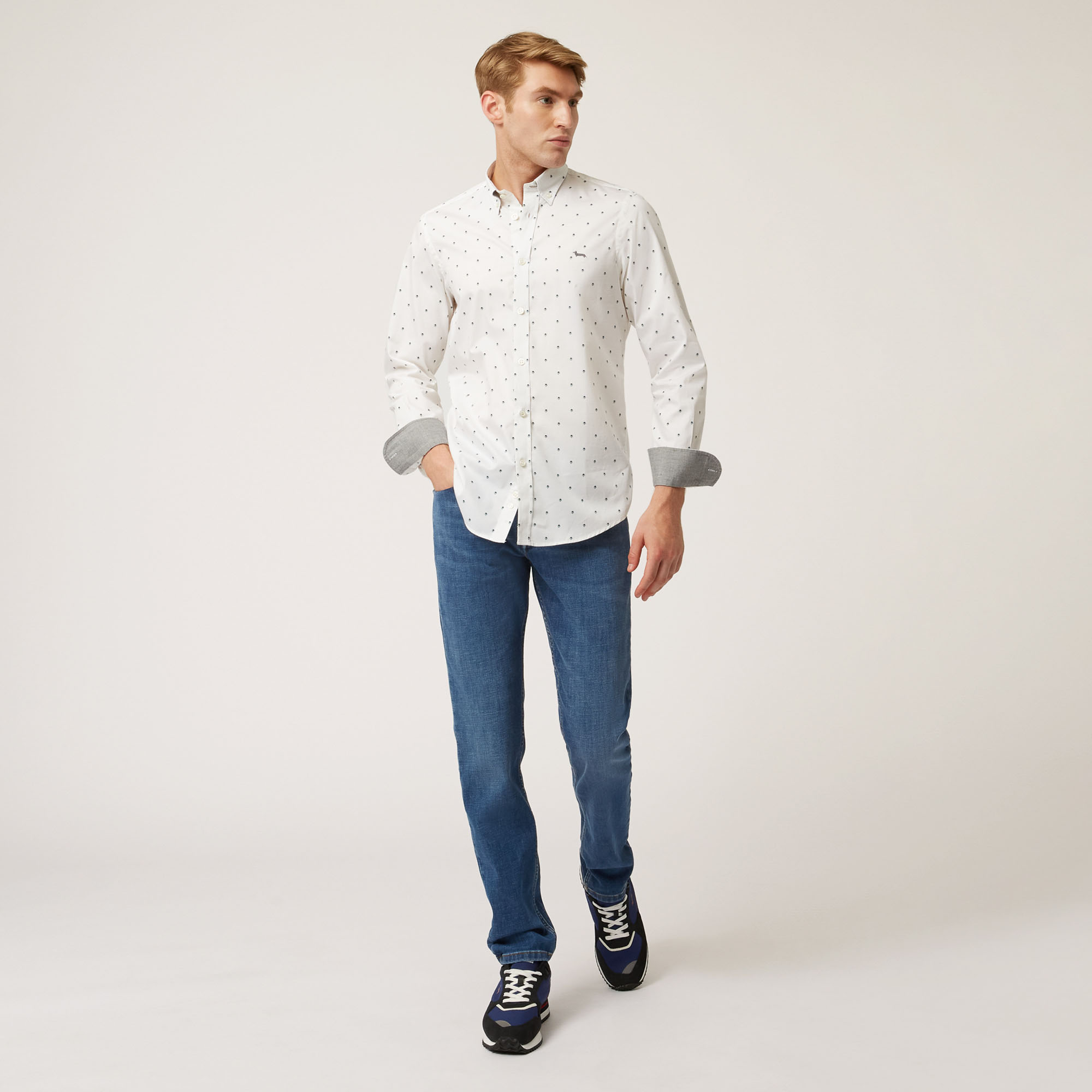 Cotton Shirt With Micro Pattern All Over, White, large image number 3