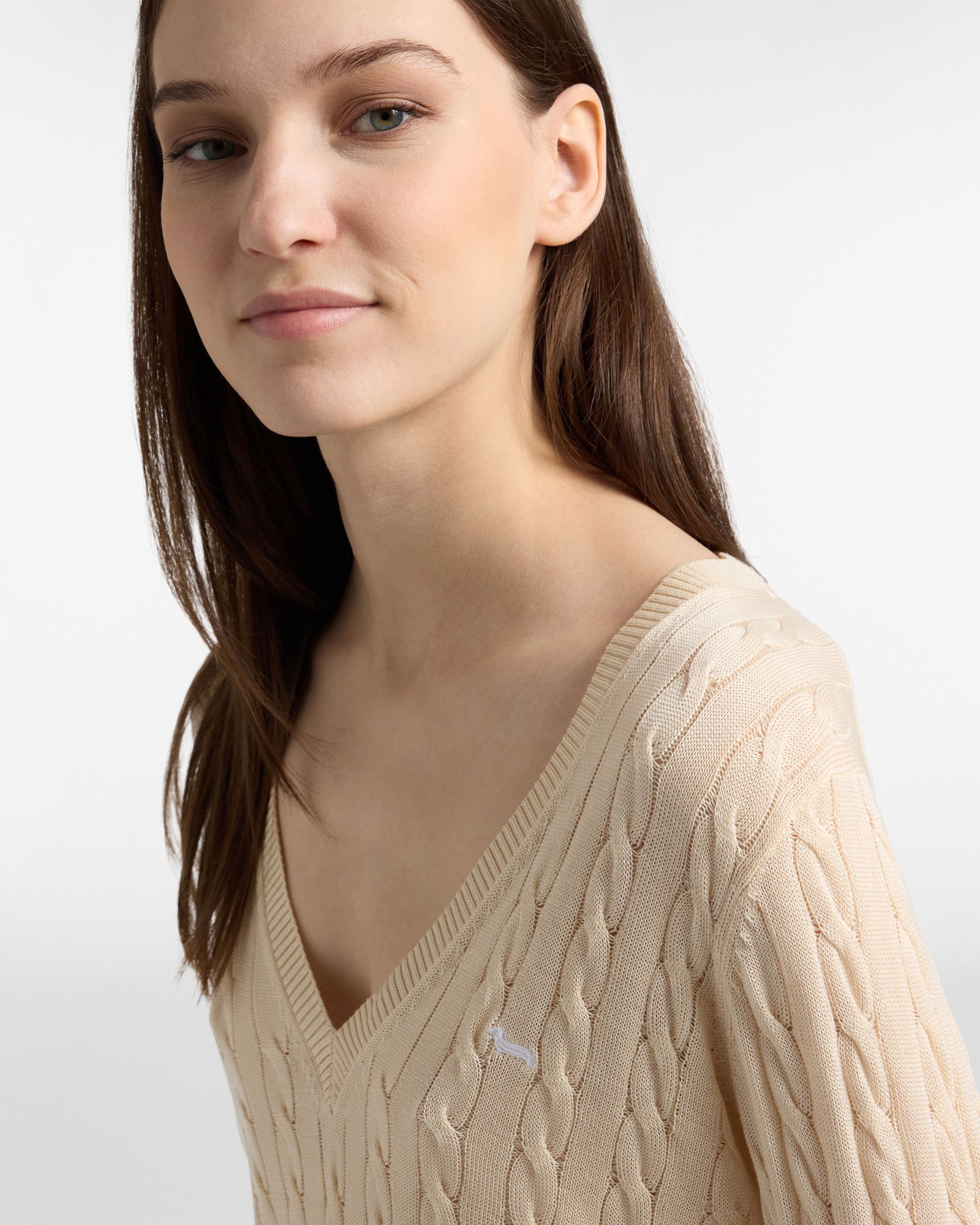 V-neck cable pullover, Beige, large image number 2