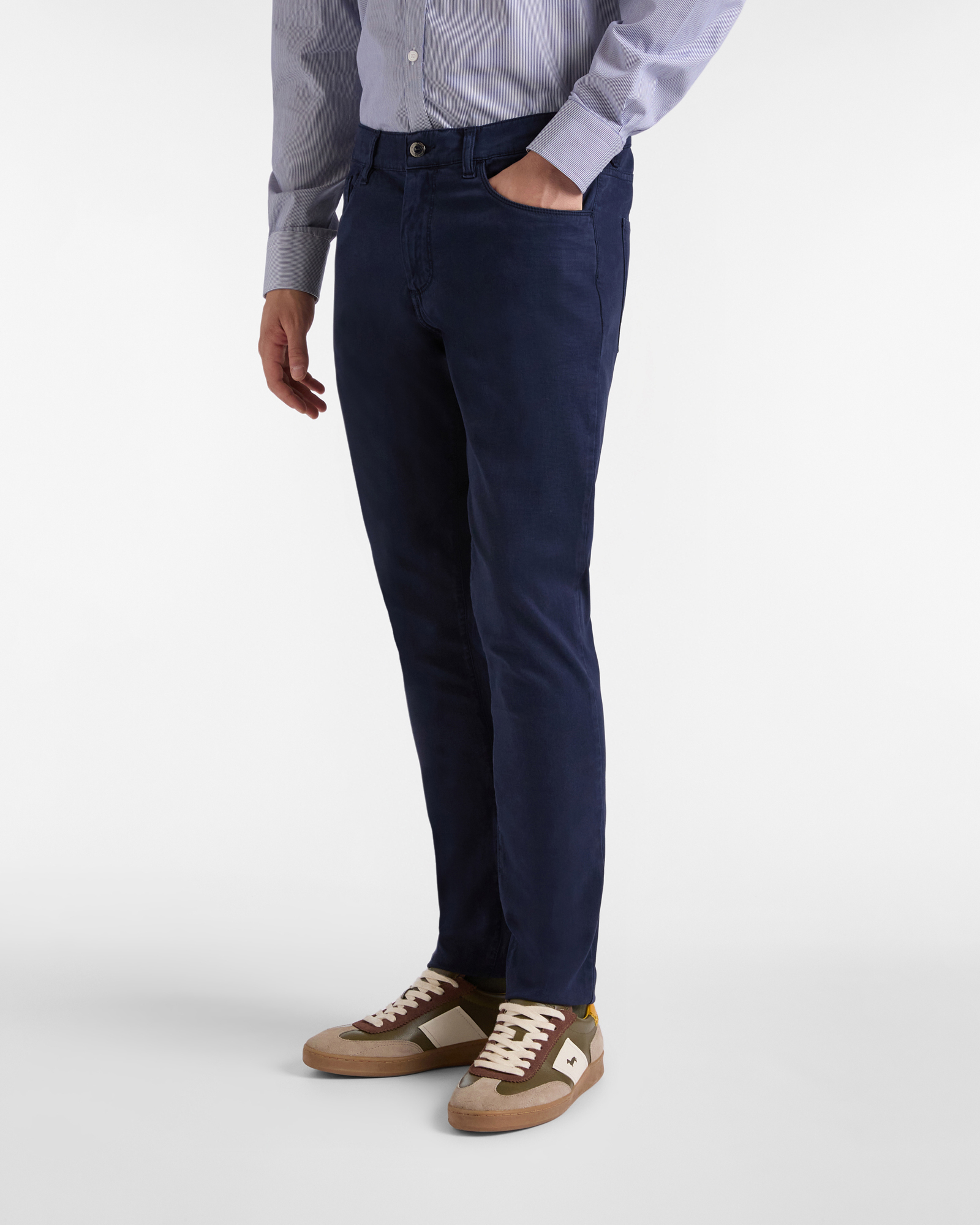 Five-Pocket Slim Fit Pants, Navy Blue, large