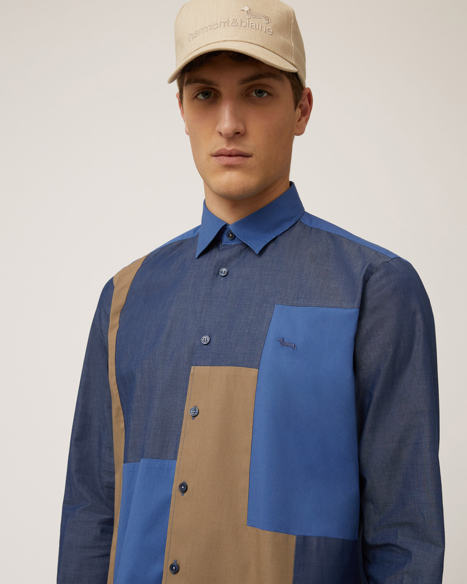 Cotton Patchwork Shirt, Dark Blue, large image number 2