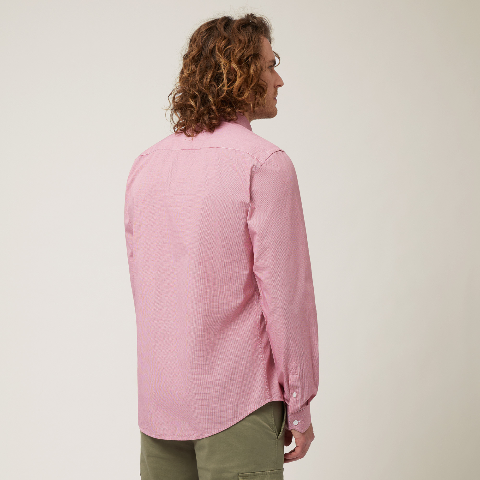 Camicia In Popeline Di Cotone Organico Con Micro Motivo All-Over, Rosso, large image number 1