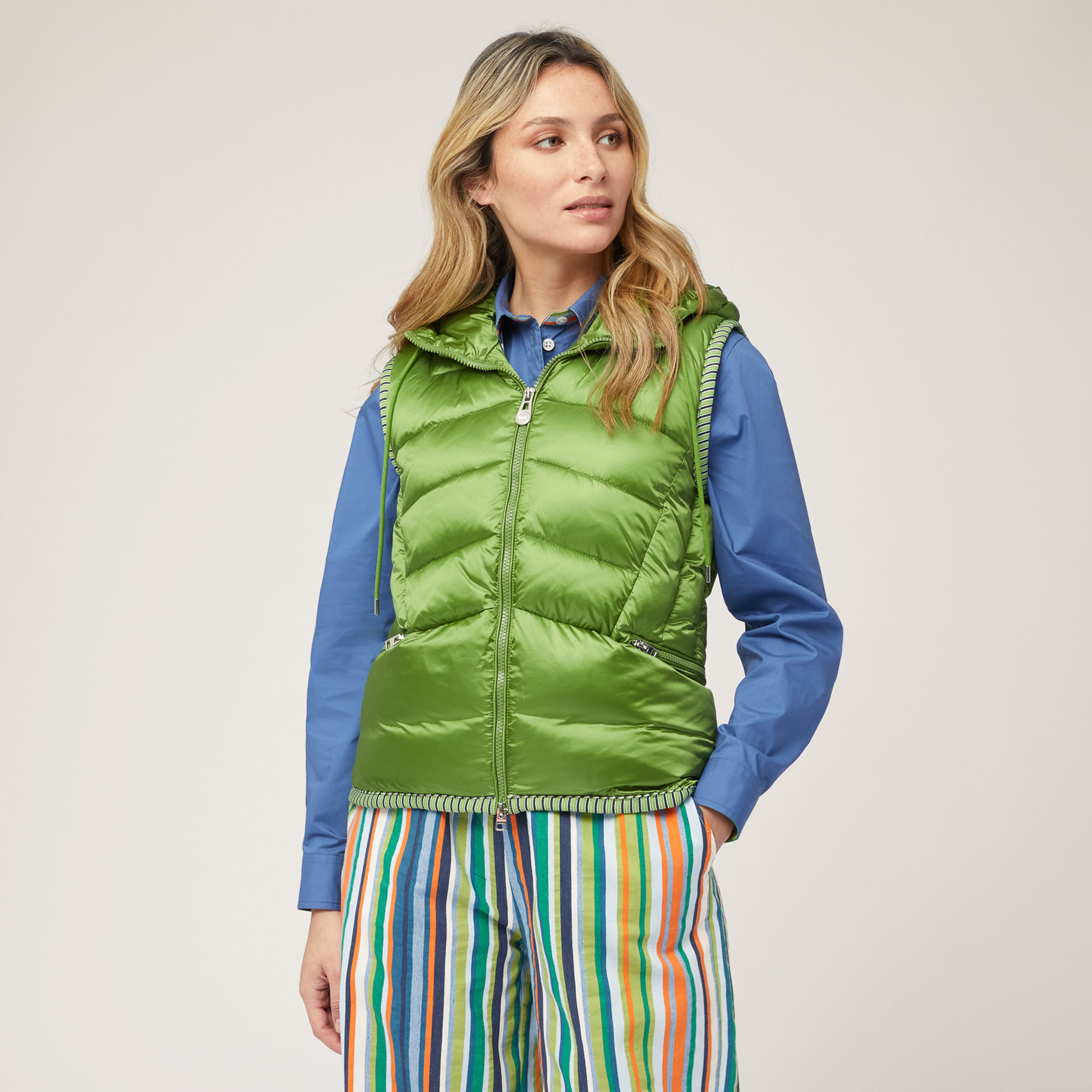 Gilet Imbottito Con Cappuccio, Verde, large image number 0