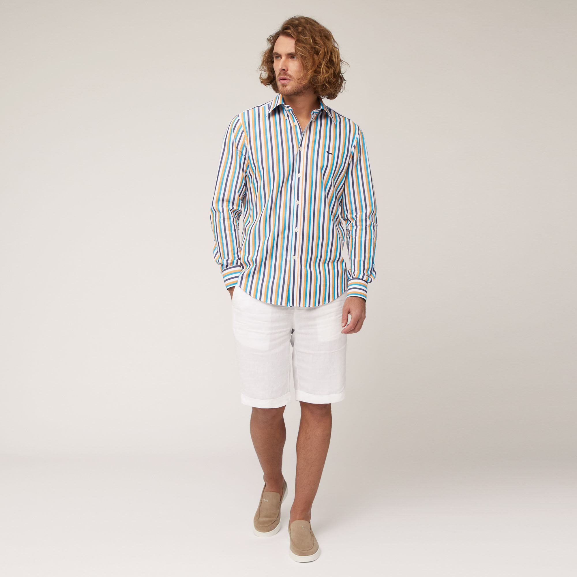 Camisa de algodón a rayas verticales, Amarillo, large image number 3