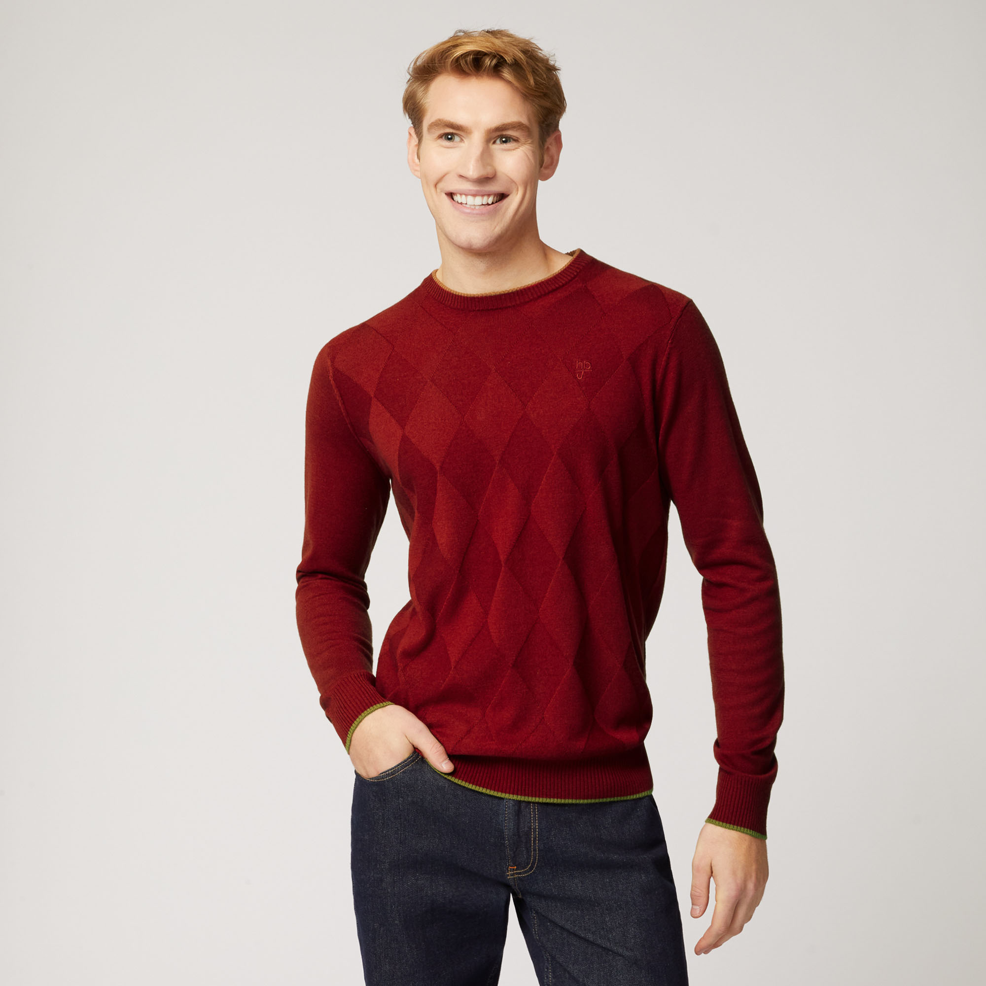 Pullover Girocollo  A Rombi, Rosso, large