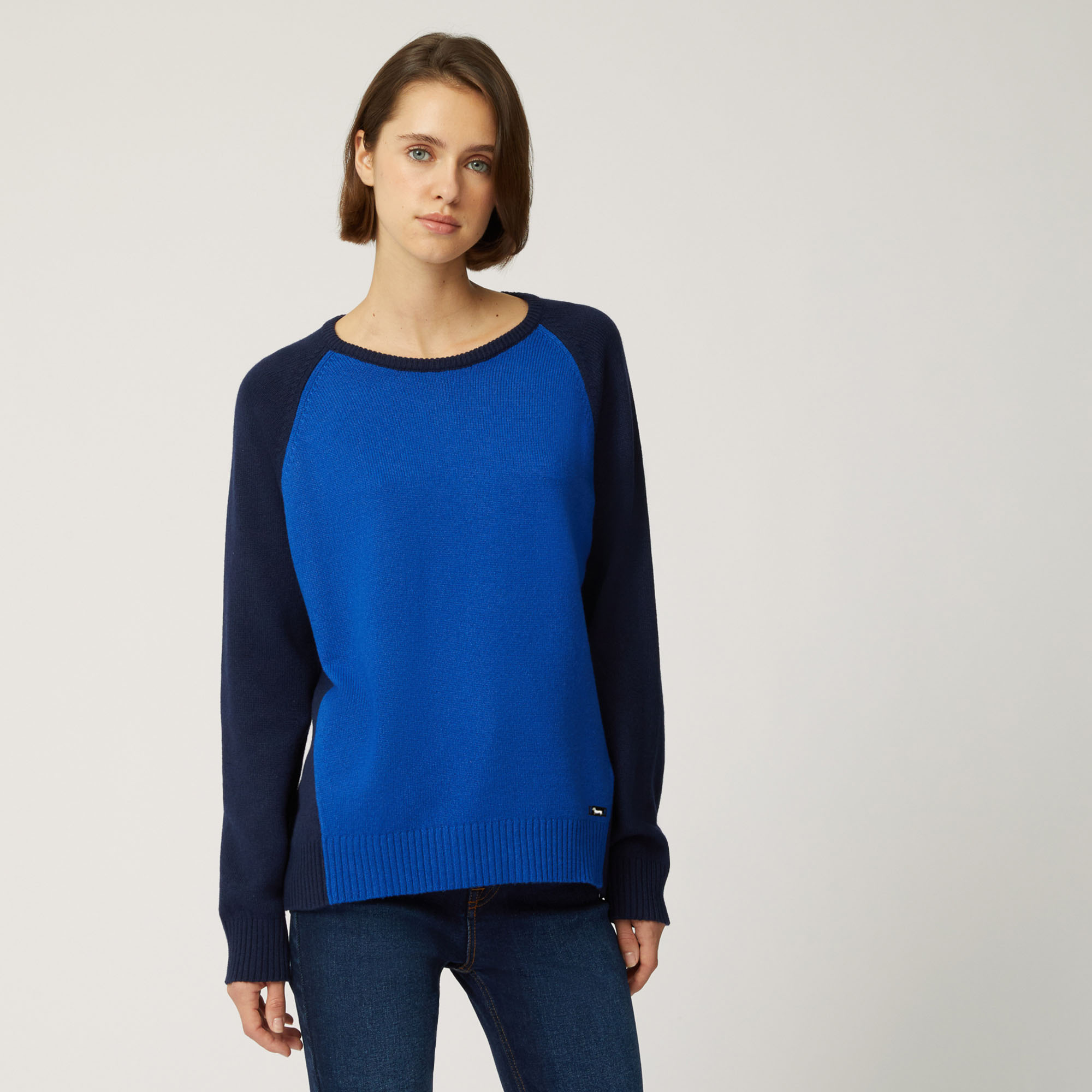 Two-Tone Wool And Viscose Pullover, Blue, large