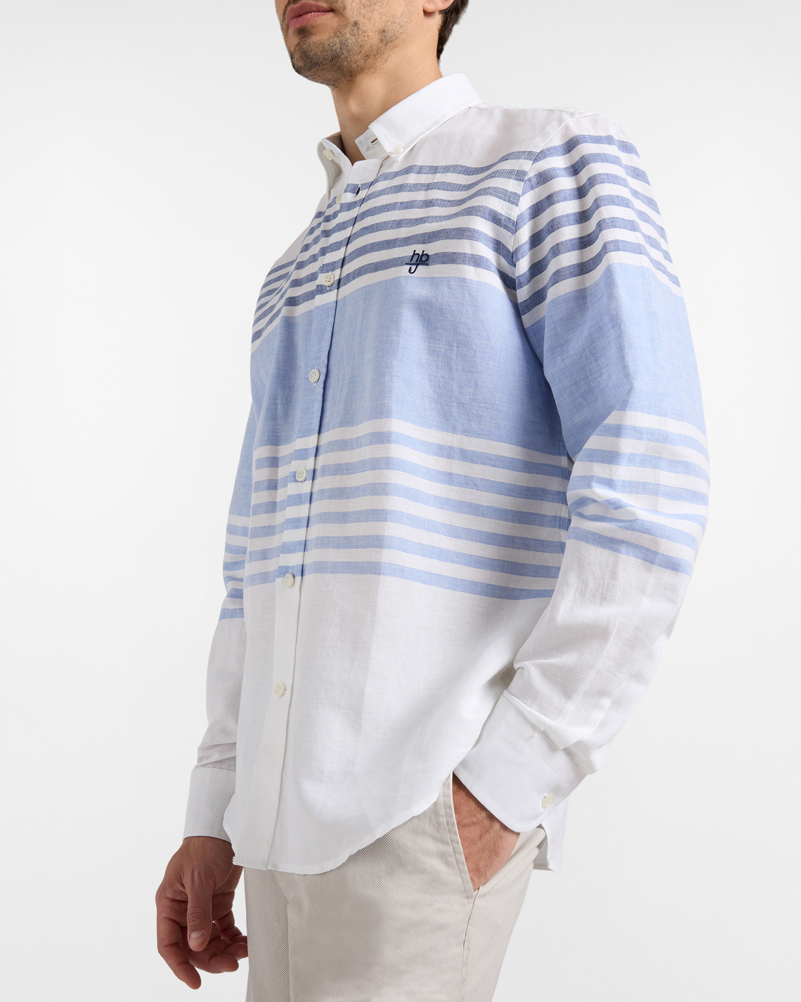 Camicia Uomo In Puro Cotone A Righe Orizzontali Regular Fit, Celeste, large image number 2