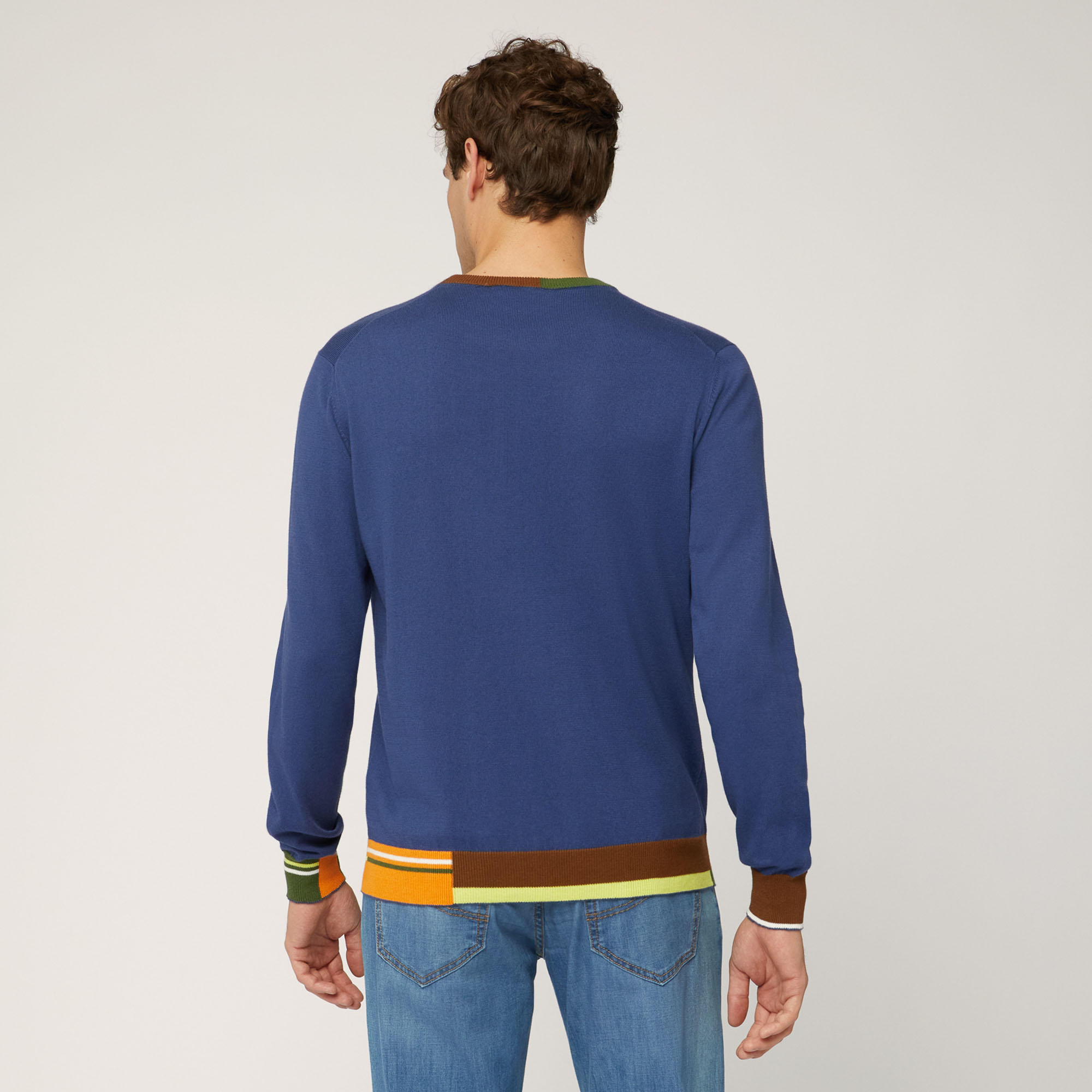 Jersey de algodón orgánico con cuello redondo y detalles de bloques de colores