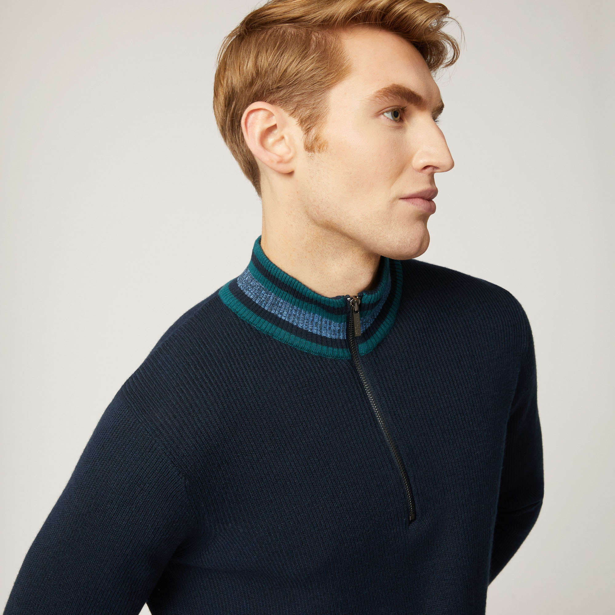 HALF ZIP PUNTO MAGLIA INGLESE, Light Blue, large image number 2