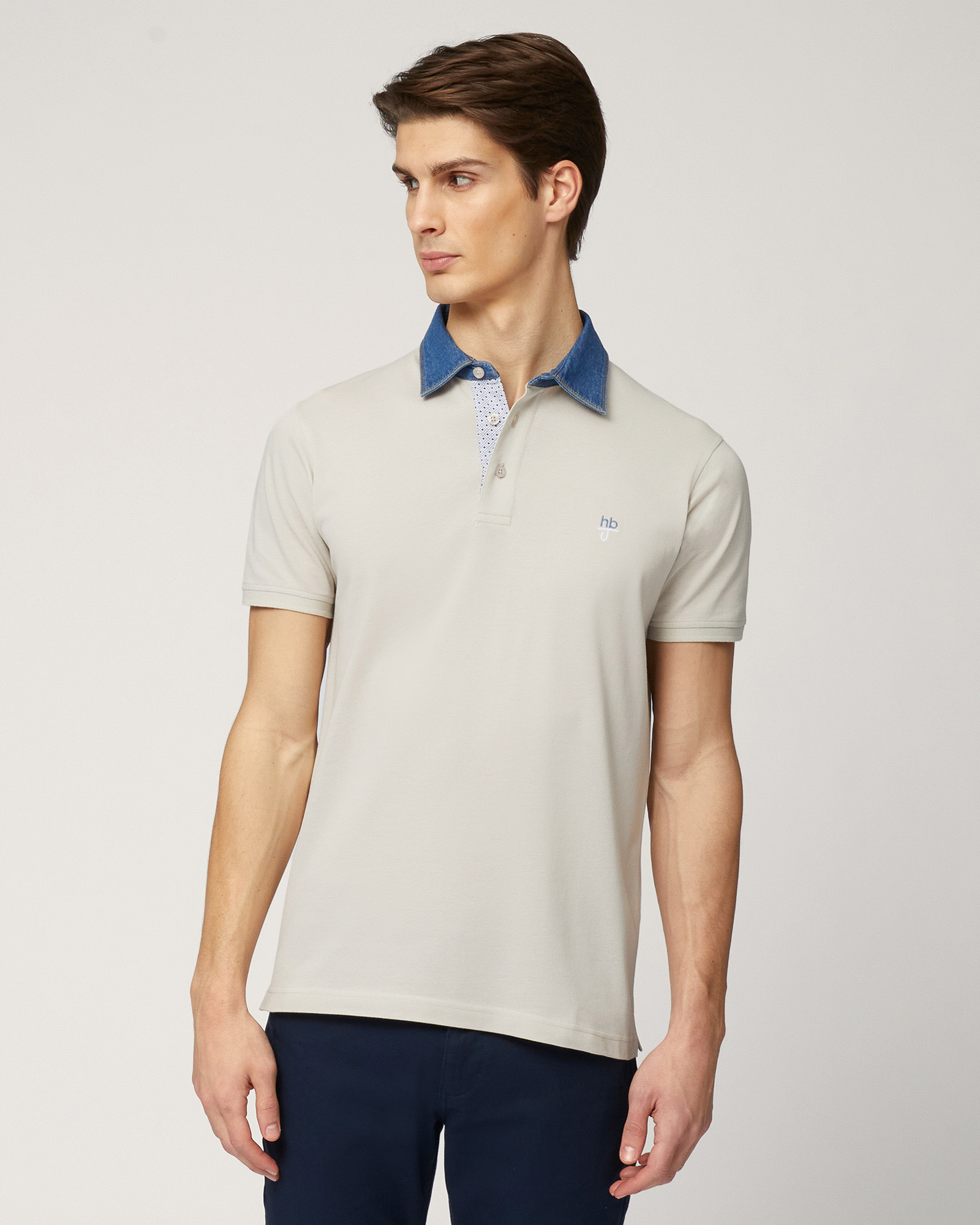 Polo Con Collo In Denim, Sabbia, large