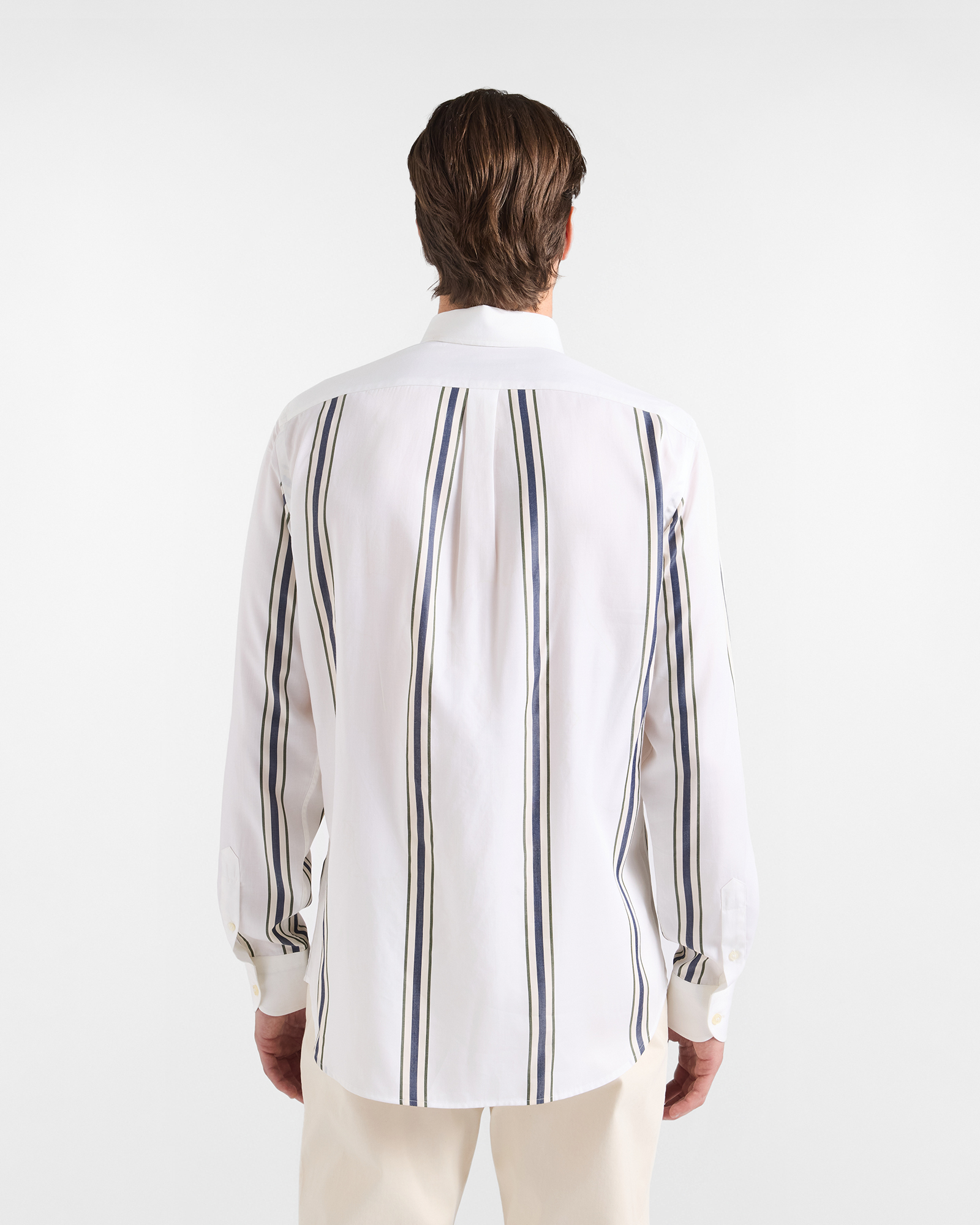 Men's narrow-fit Tencel&reg; shirt with placed regimental stripe, WHITE, large image number 2
