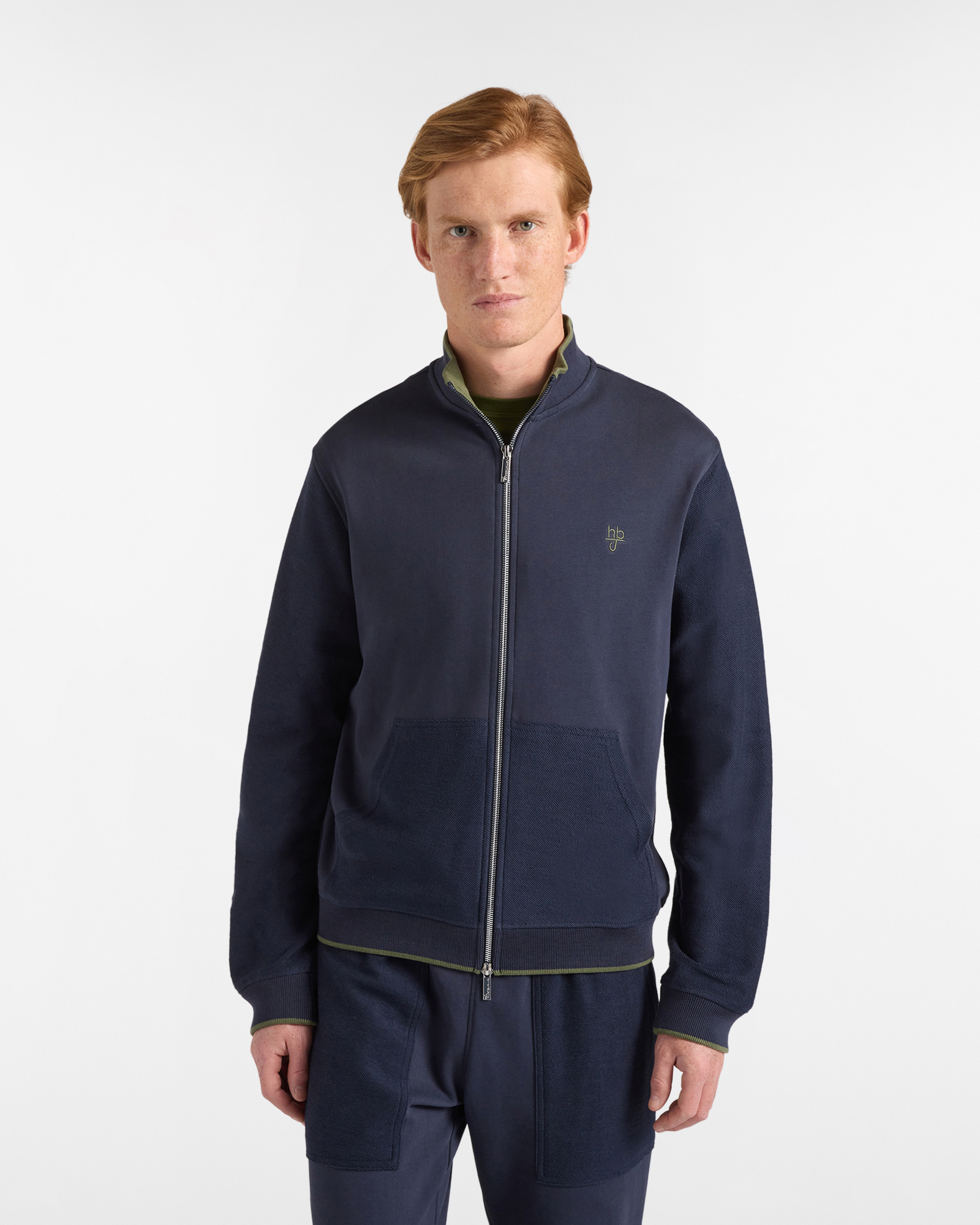 Felpa Uomo Full Zip e Tasche in Tessuto Reverse