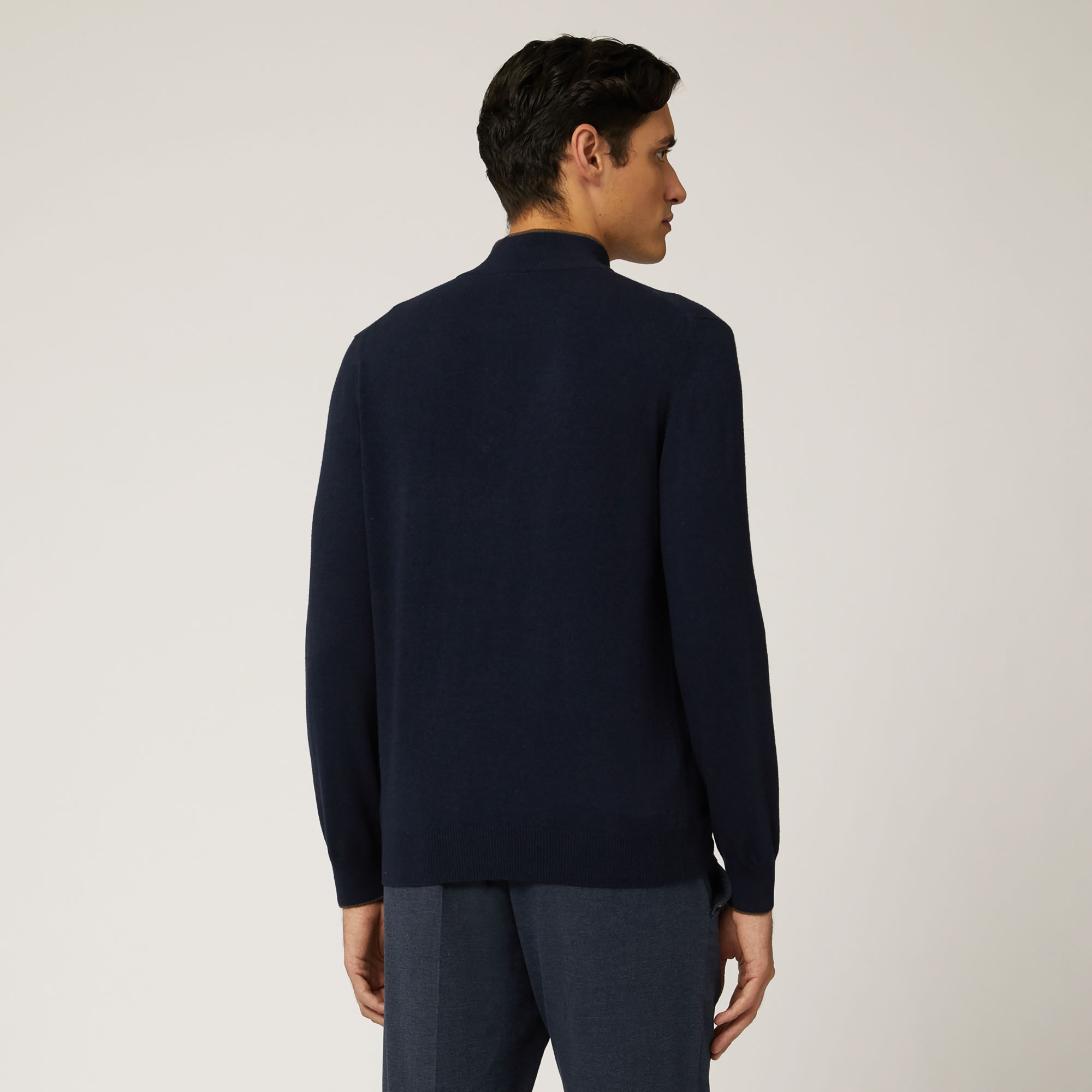 Pullover Girocollo Half Zip In Misto Lana, Blu Chiaro, large image number 1