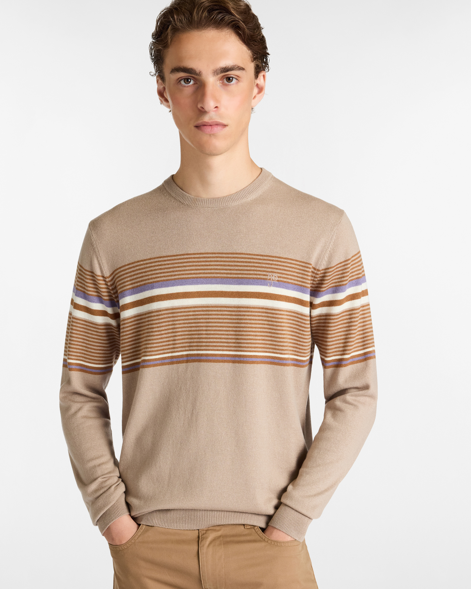 Maglione Girocollo con Righe Bicolor