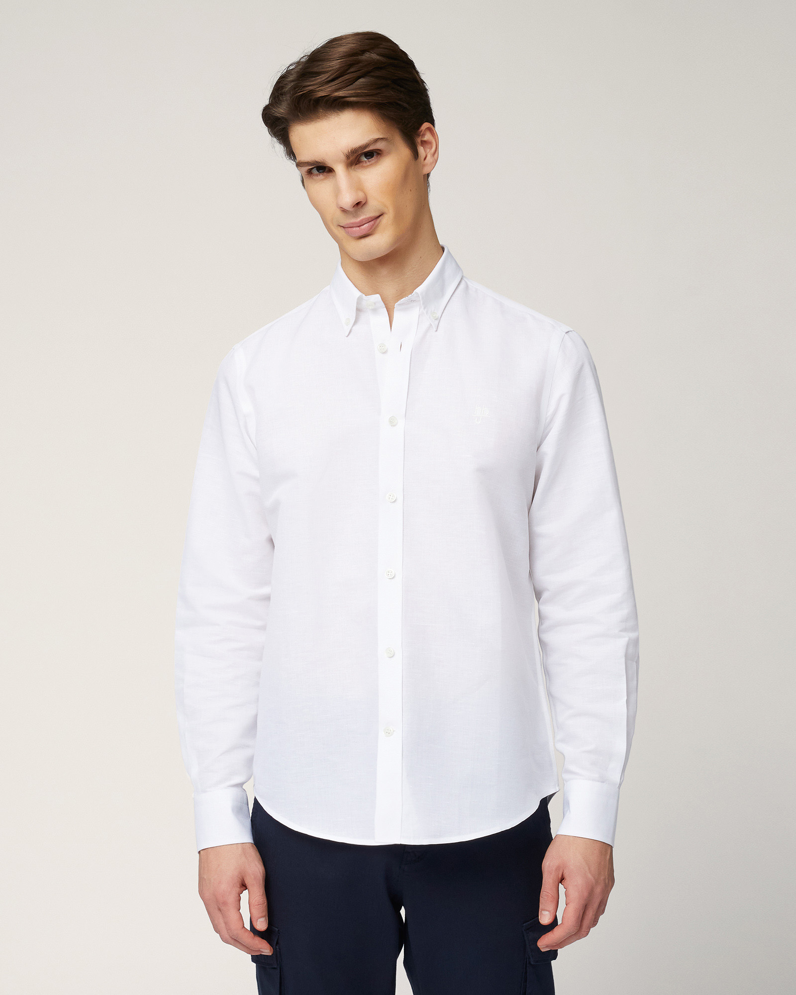 Camicia In Cotone Fiammato, Bianco, large