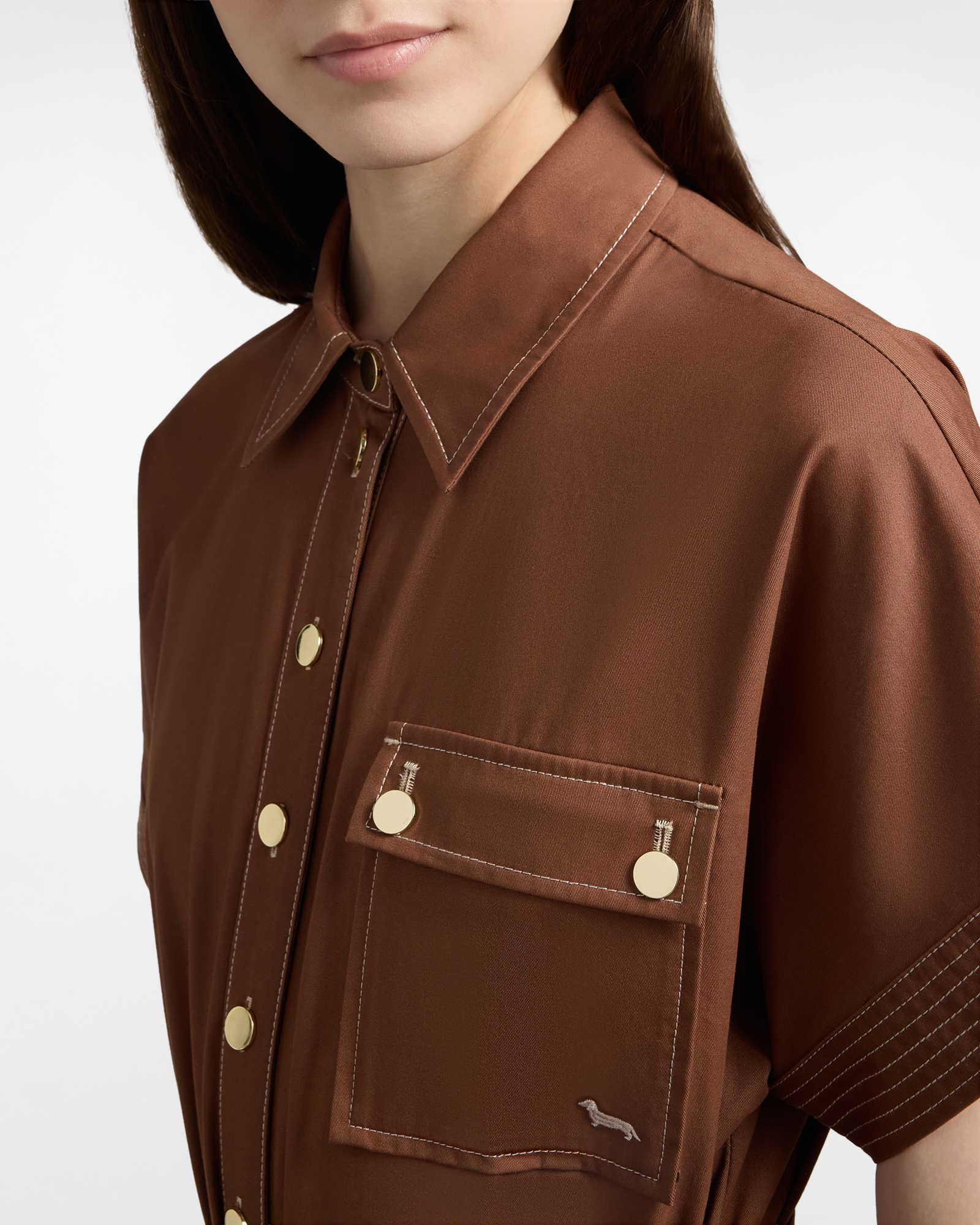 Shirt dress with pockets and belt, Brown/Red, large image number 2