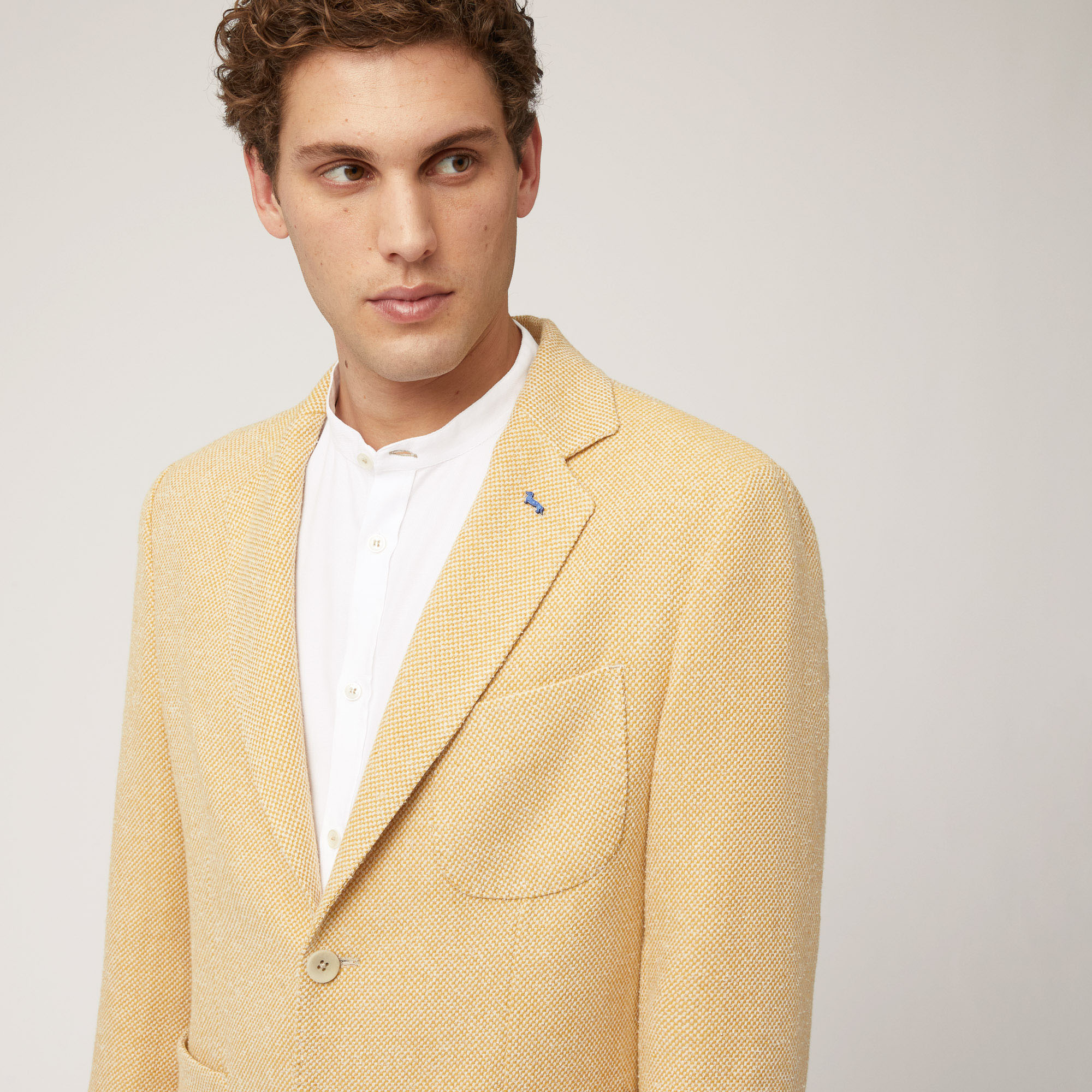 Cotton and Linen Jacket with Pockets and Breast Pocket, Gold, large image number 2
