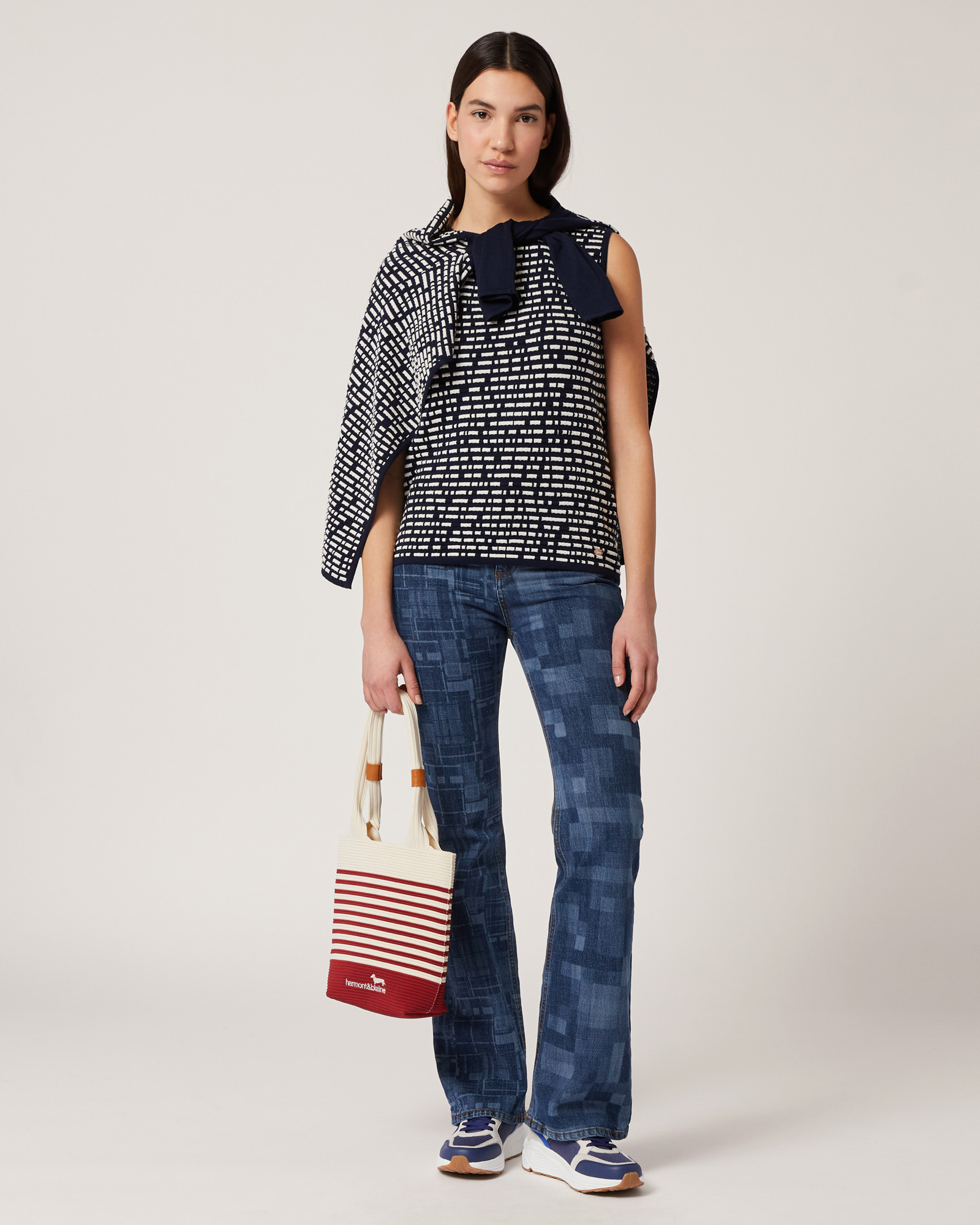 Two-Tone Cotton-Blend Top, Navy Blue, large image number 3