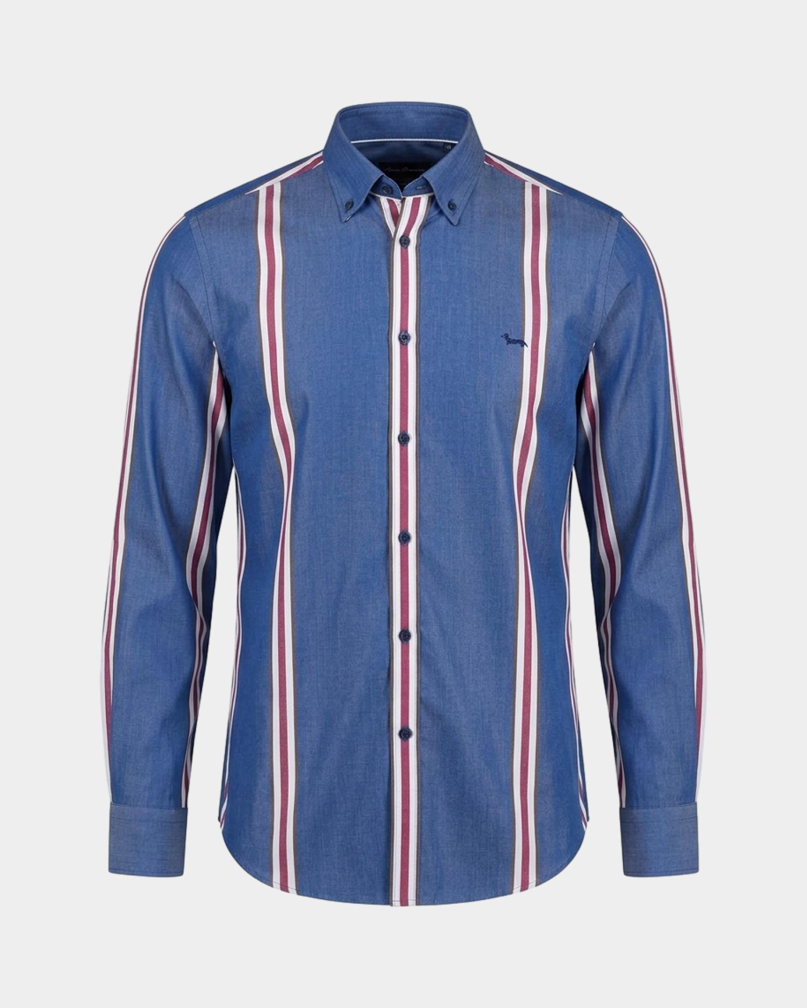 Men's narrow-fit Tencel&reg; shirt with placed regimental stripe, SPORT BLUE, large