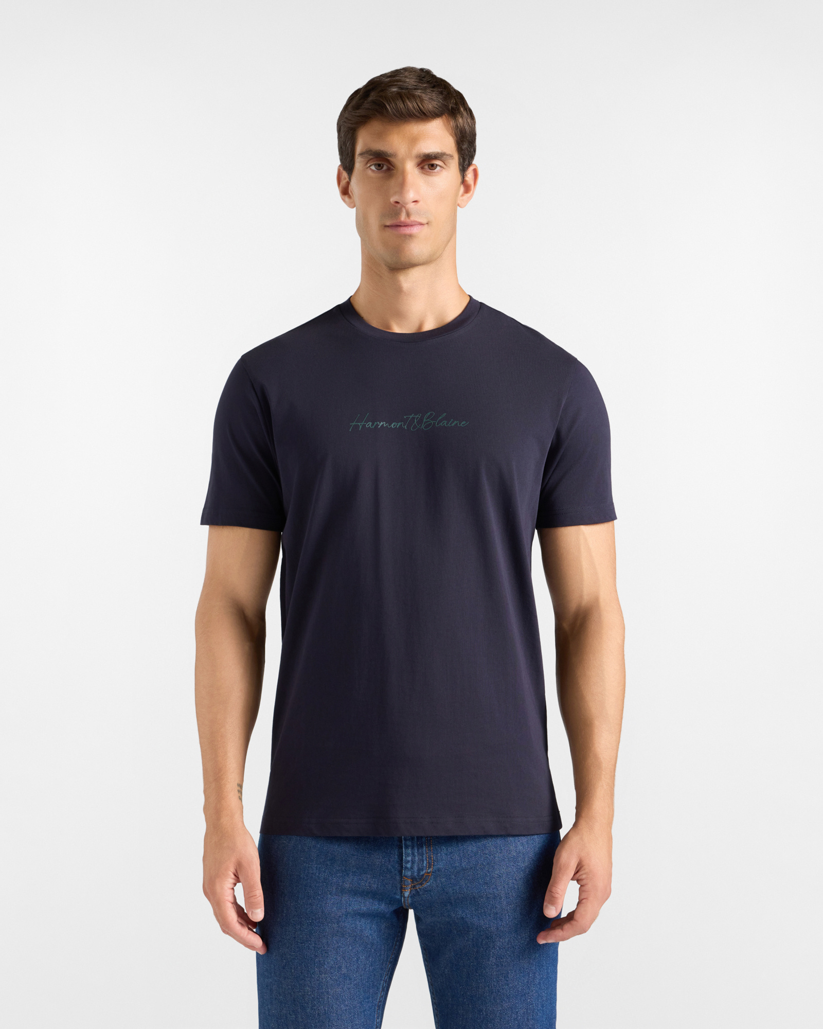 Camiseta de hombre de 100 % puro algod&oacute;n azul de corte regular