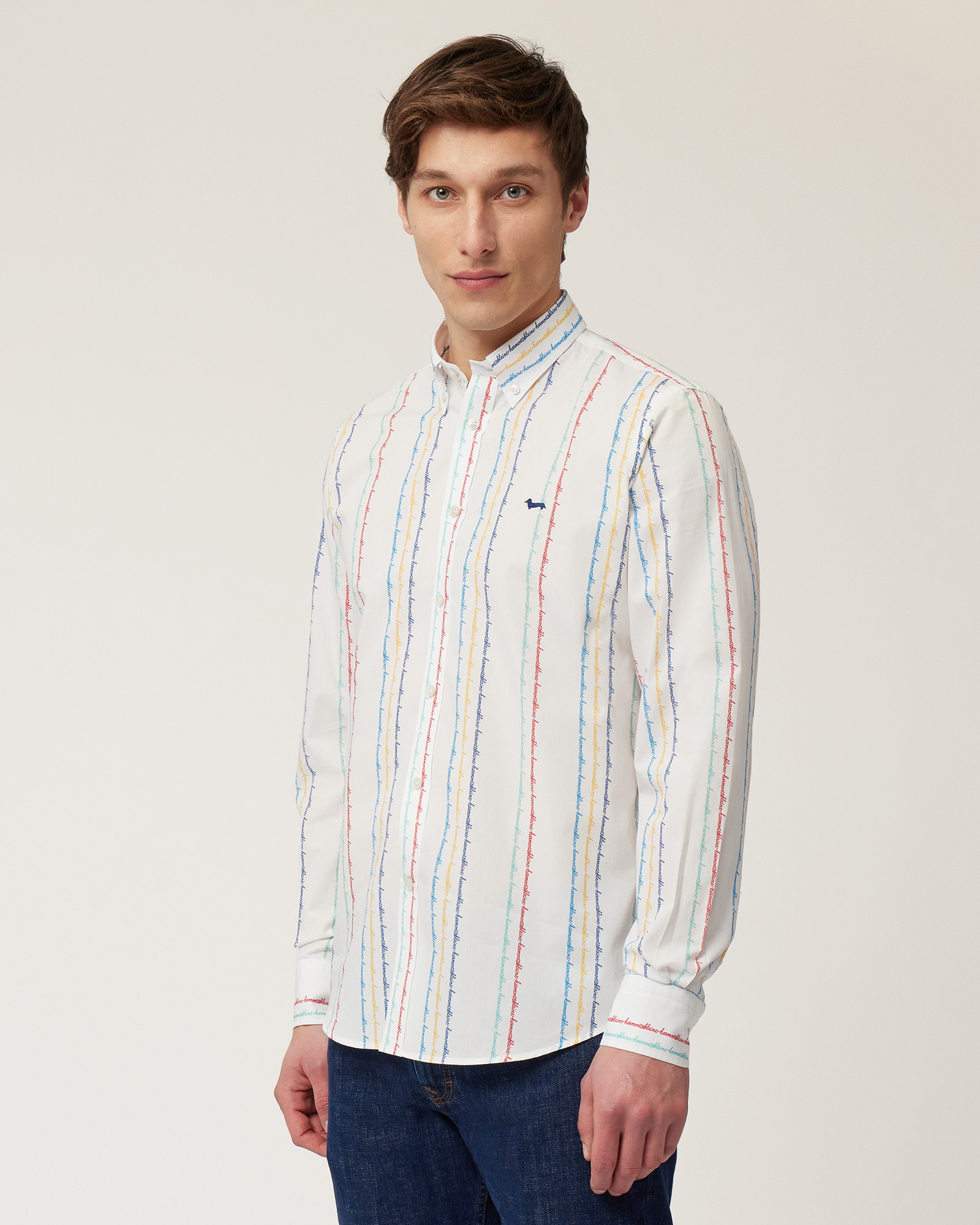 Striped Shirt with Lettering, White, large image number 0