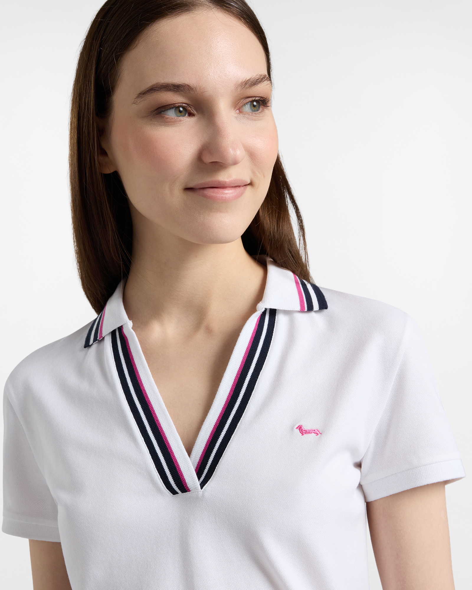 Women's polo shirt with ribbed neckline, White, large image number 2