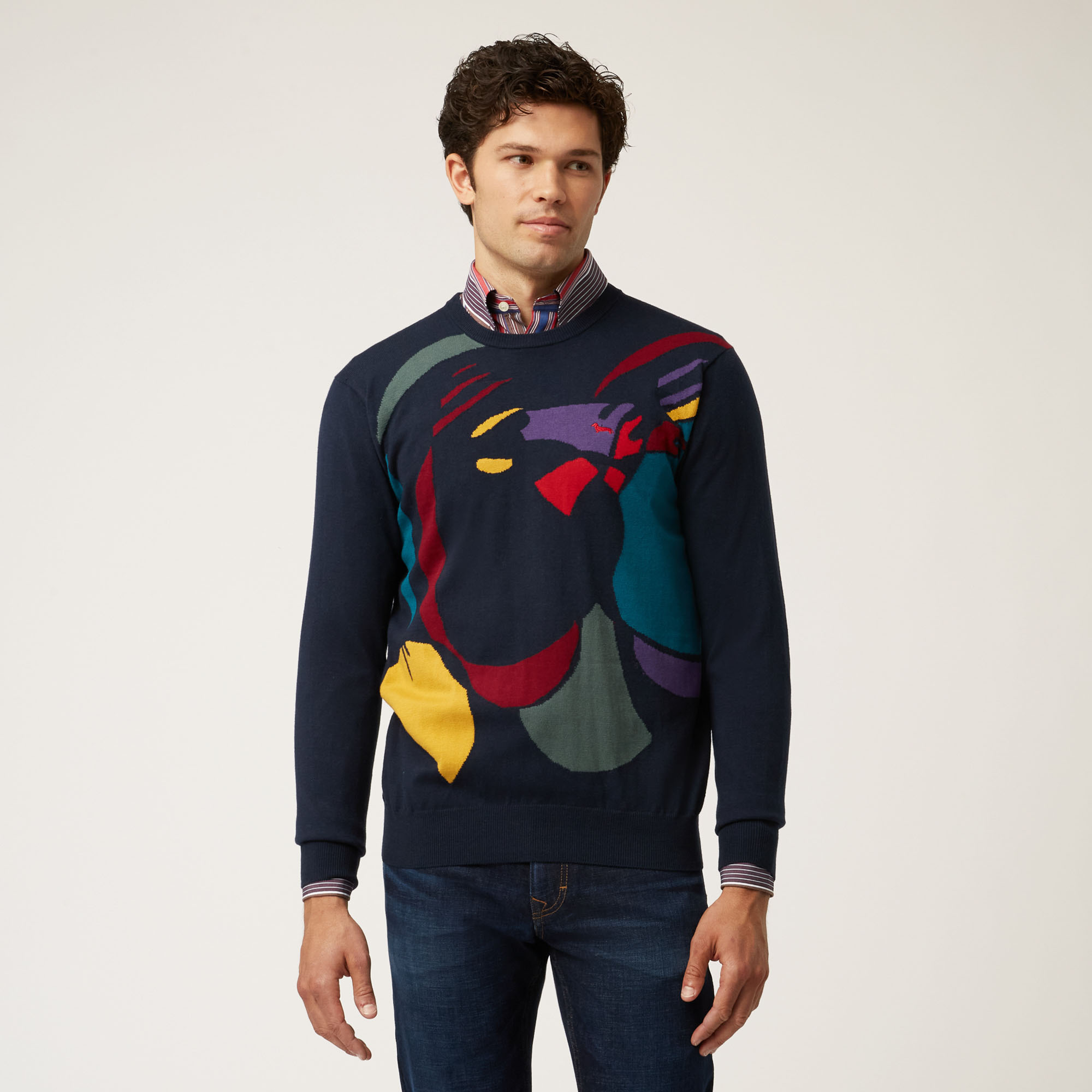 Pullover Girocollo Con Intarsi Art Academy, Blu Navy, large image number 0