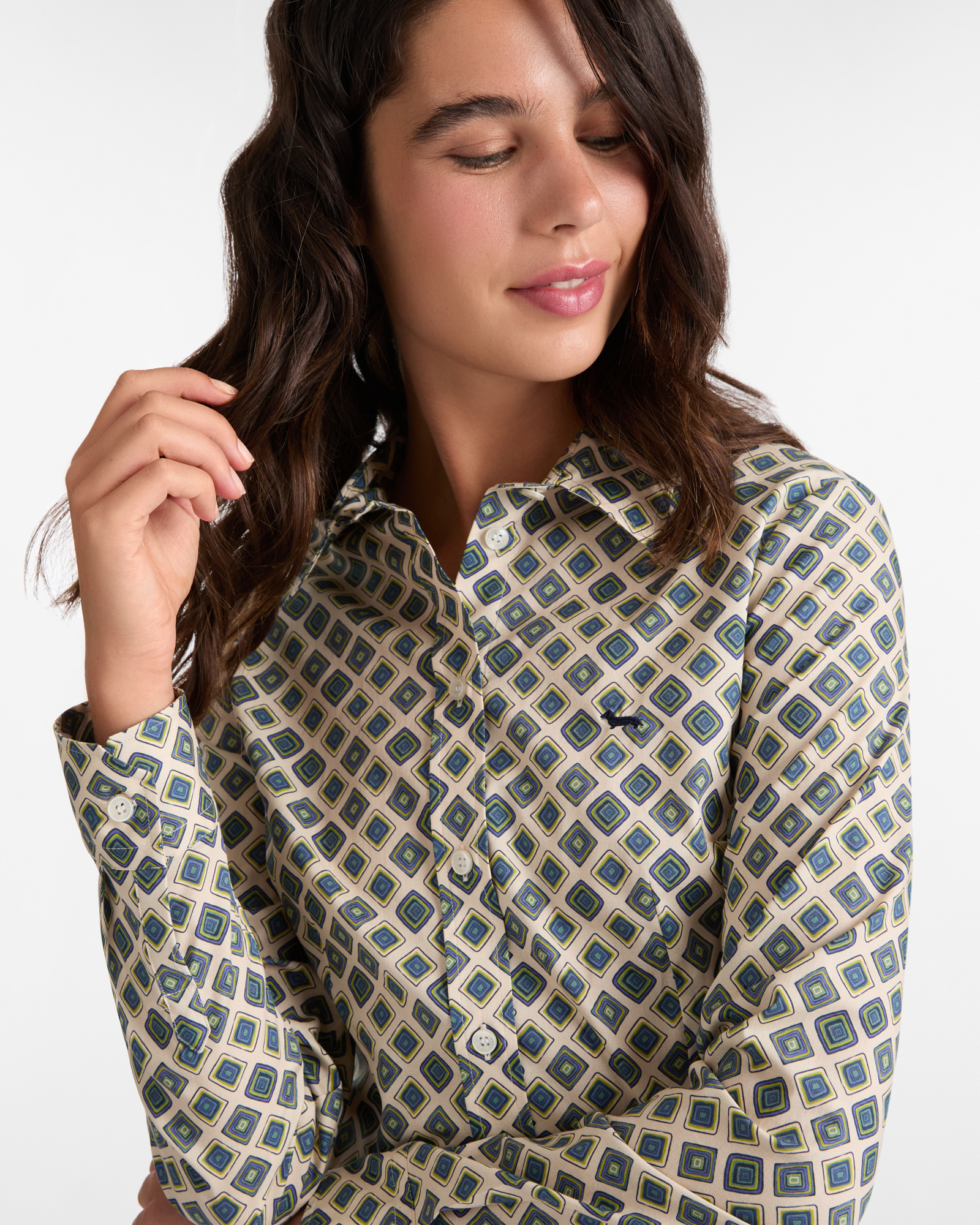 Slim Fit Shirt with Darts and Diamond Print, Beige, large image number 2