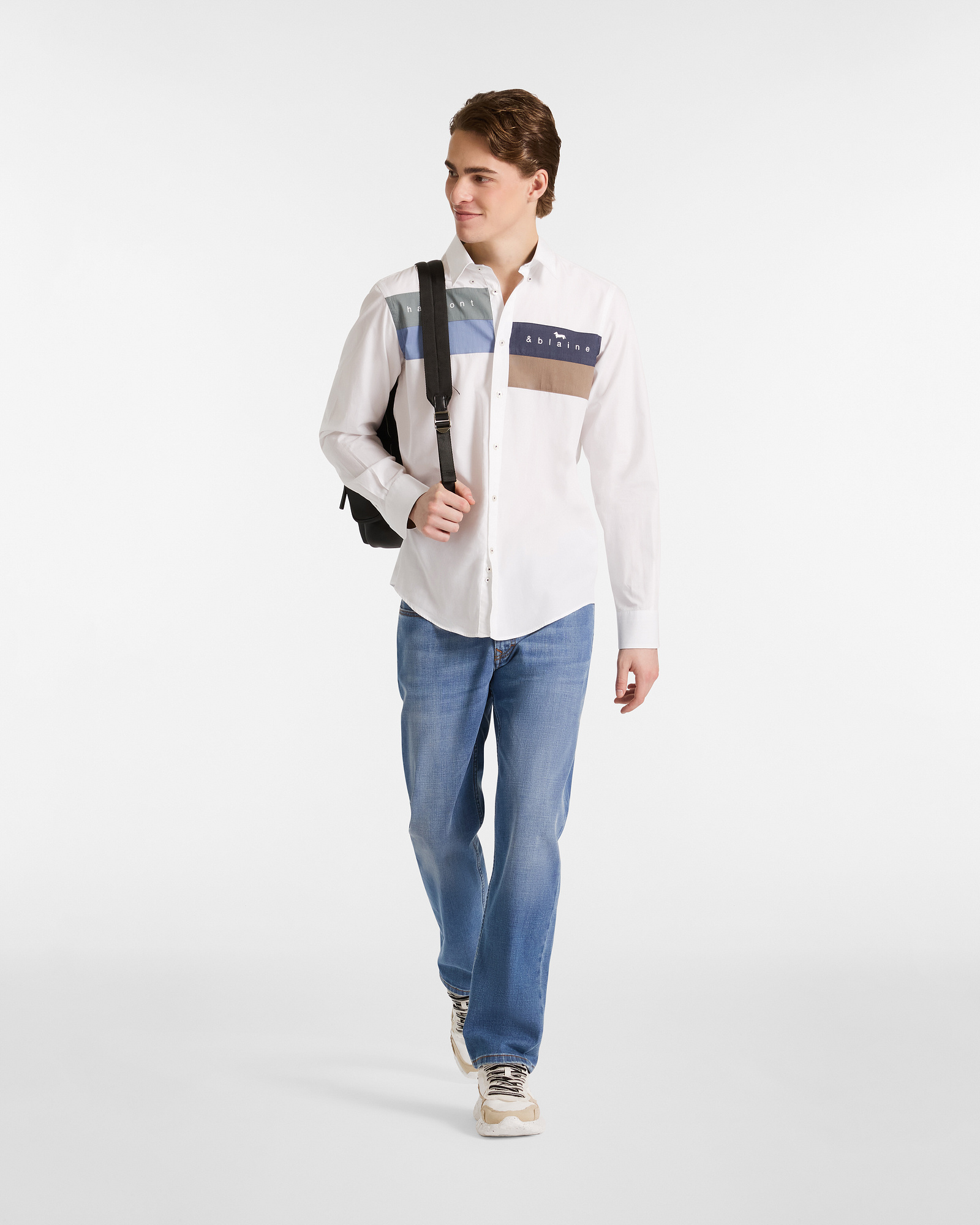 Camisa con Franjas y Logo Lettering, Blanco, large image number 3