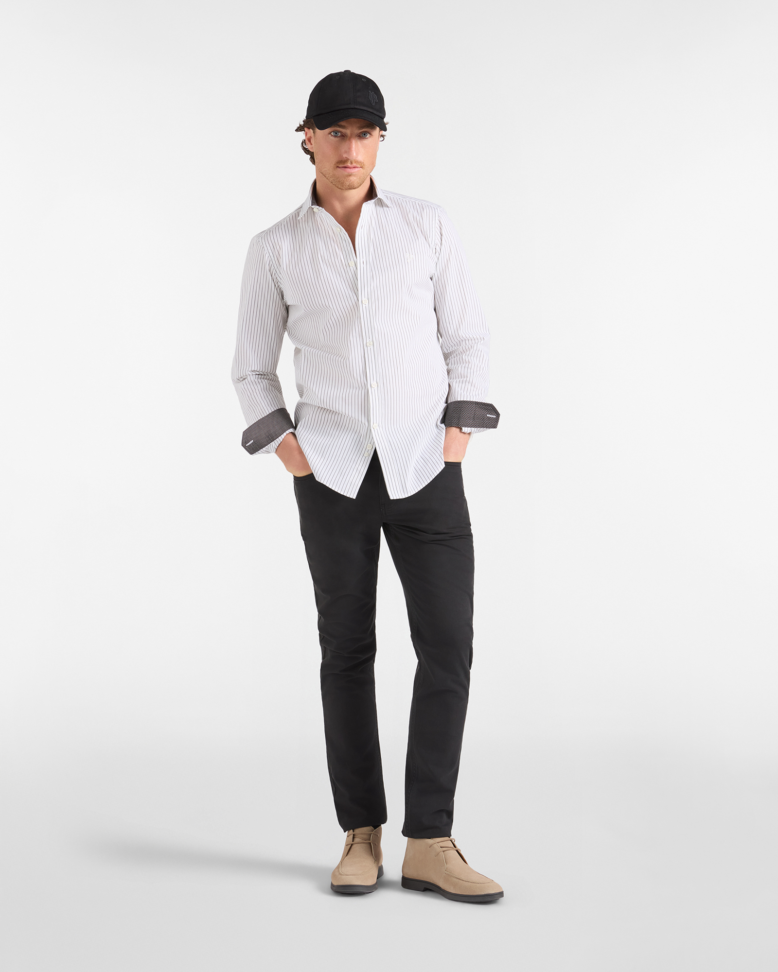 Camicia HBJ Uomo a righe Narrow Fit in cotone stretch, VERDE, large image number 3