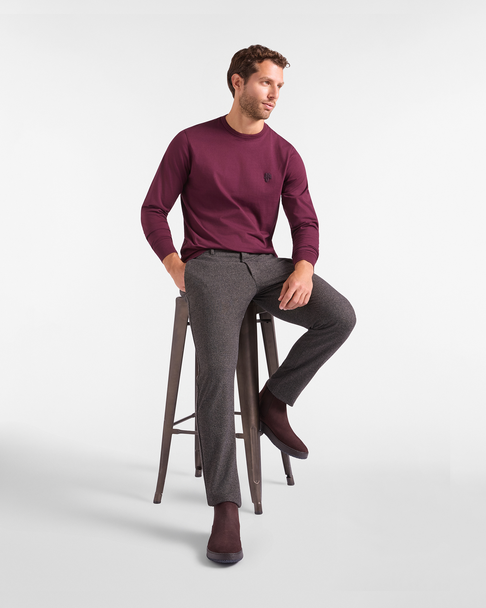 Pantalone Chino HBJ Uomo Narrow Fit in Tessuto a Filo Tinto, MARRONE, large