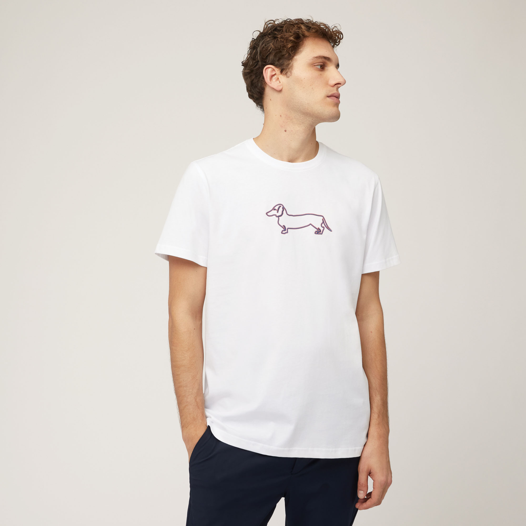 T-Shirt with 3D Dachshund Print, White, large