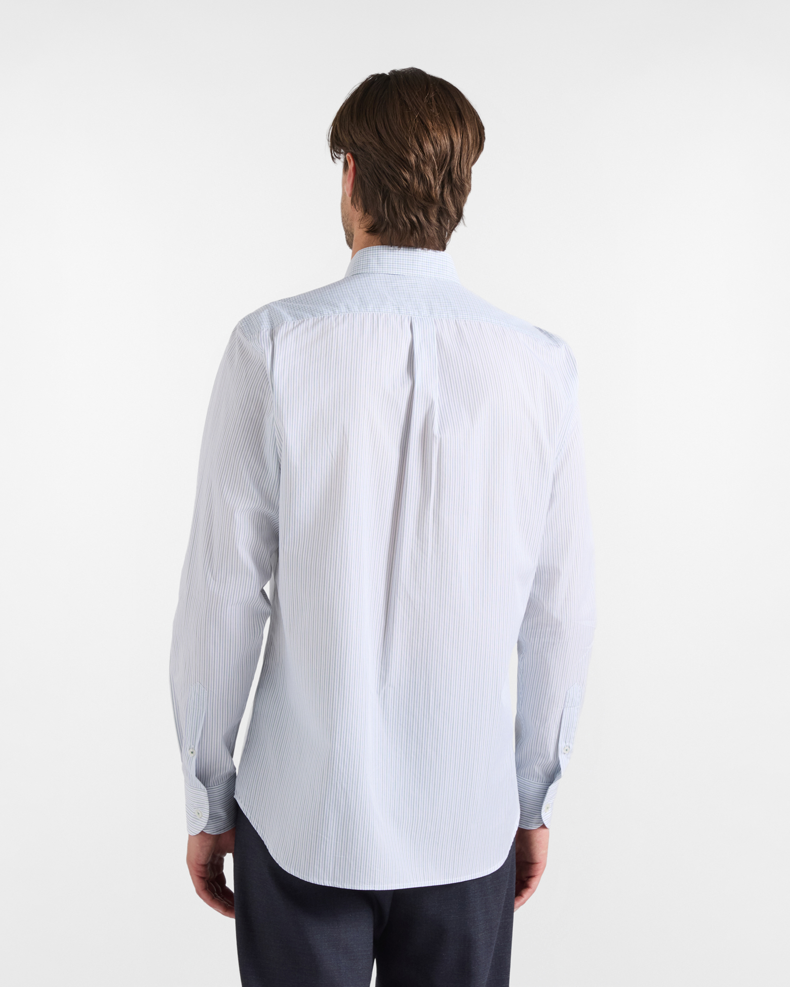 Camicia Uomo in popeline rigato extrafine, BIANCO, large